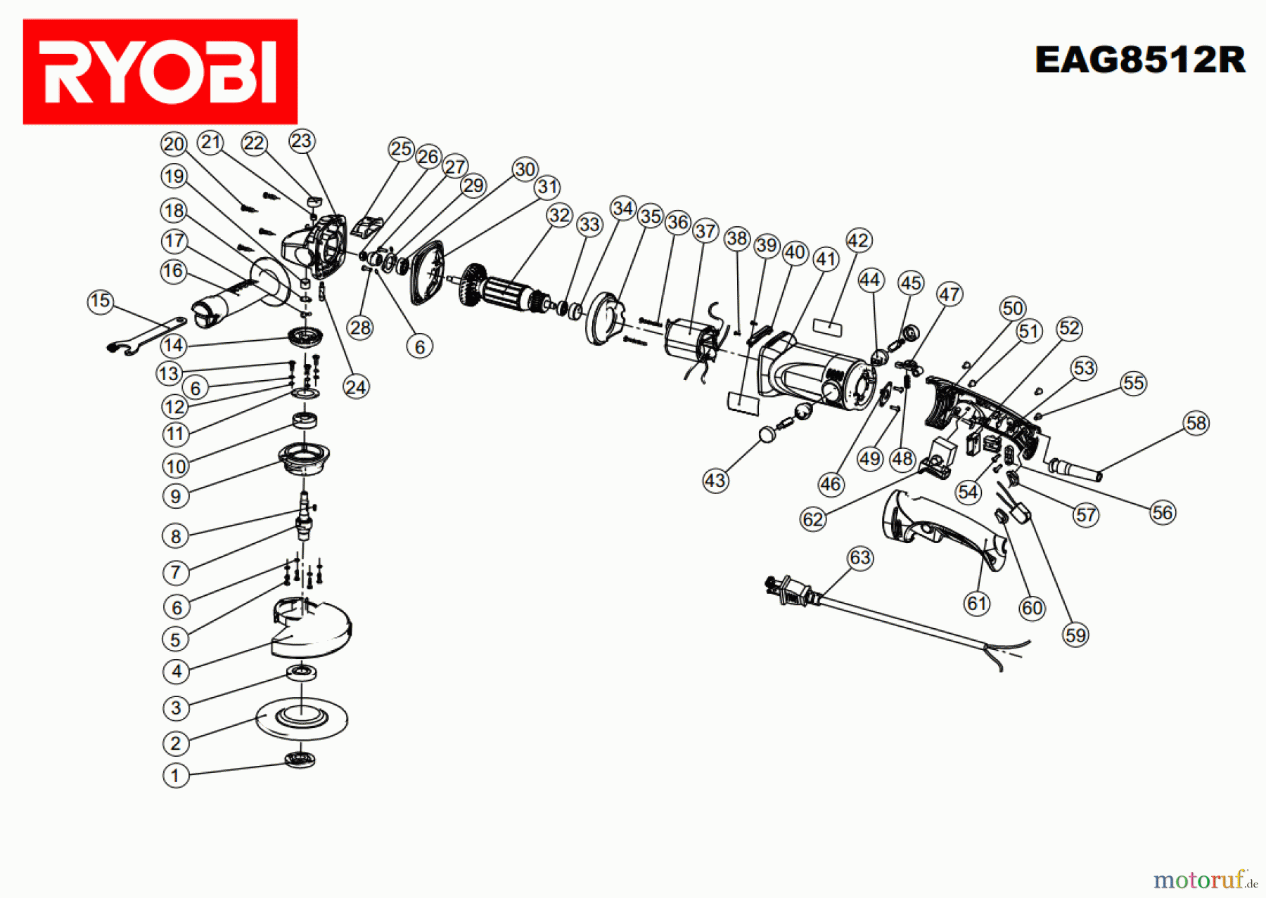 Ryobi Schleifgeräte Winkelschleifgerät EAG8512R Seite 1