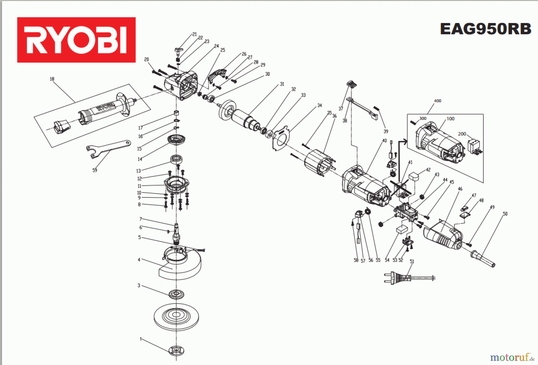 Ryobi Schleifgeräte Winkelschleifgerät EAG950RB Seite 1