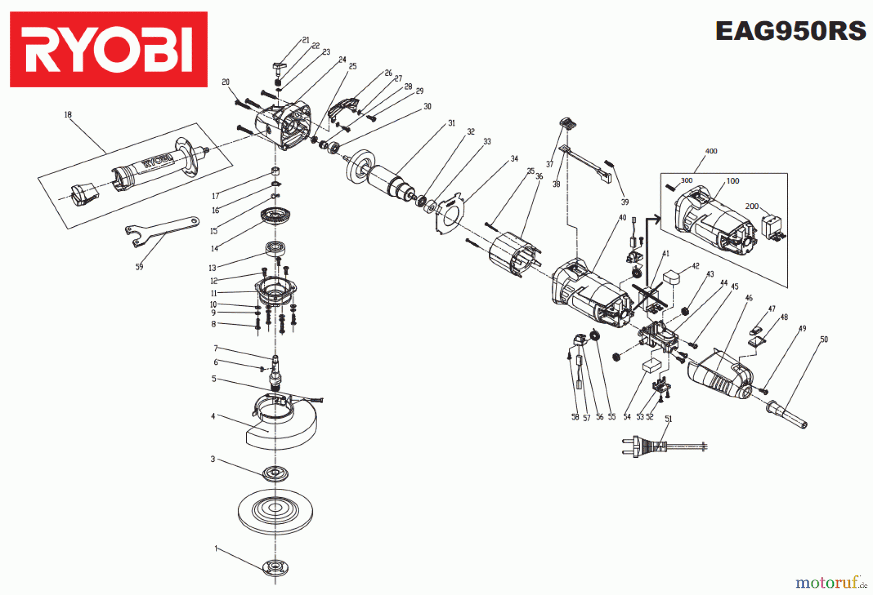 Ryobi Schleifgeräte Winkelschleifgerät EAG950RS Seite 1