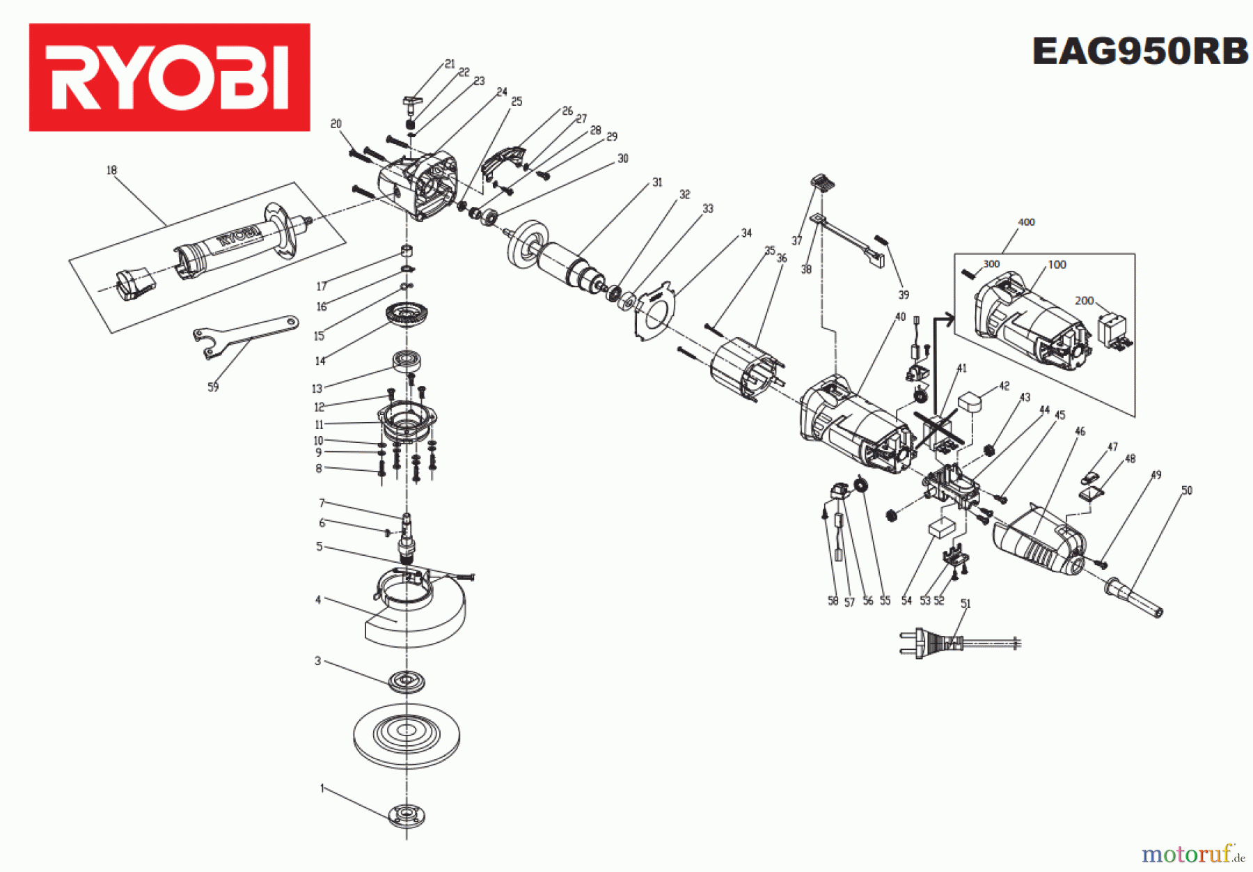 Ryobi Schleifgeräte Winkelschleifgerät EAG950RBD1 Seite 1