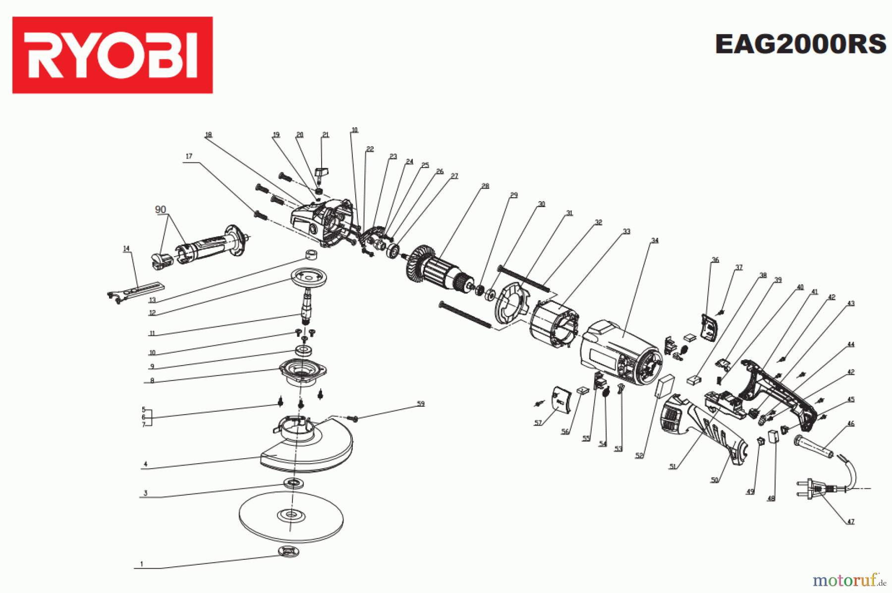 Ryobi Schleifgeräte Winkelschleifgerät EAG2000RS Seite 1