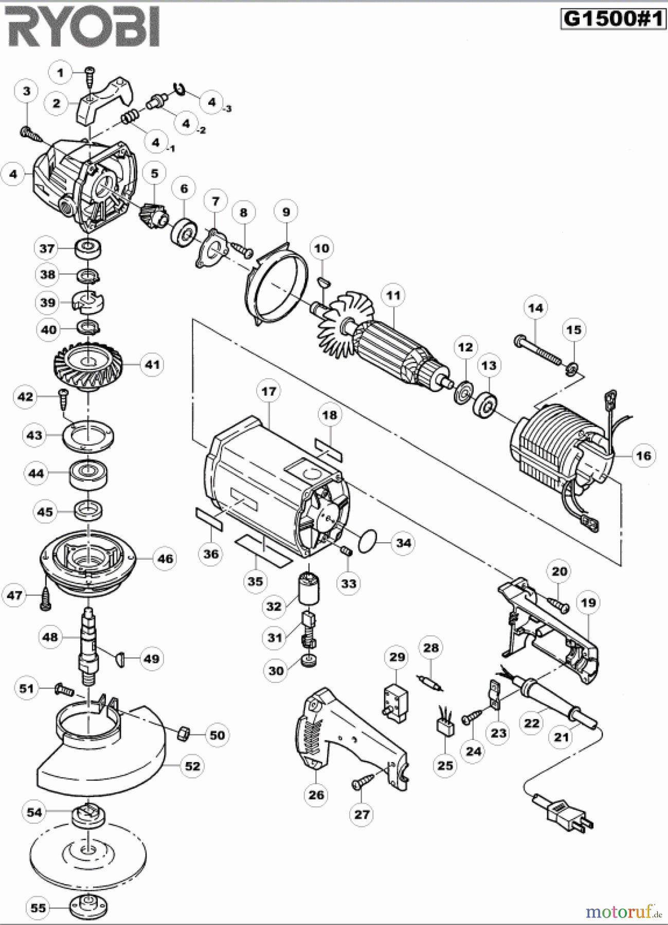 Ryobi Schleifgeräte Winkelschleifgerät G1500 Seite 1