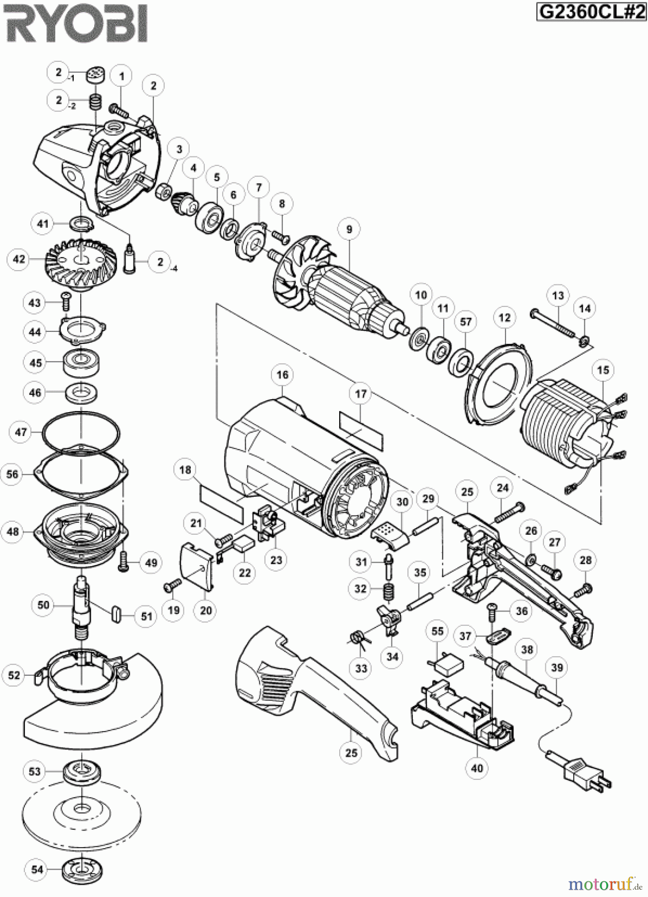 Ryobi Schleifgeräte Winkelschleifgerät G2360CL Seite 1