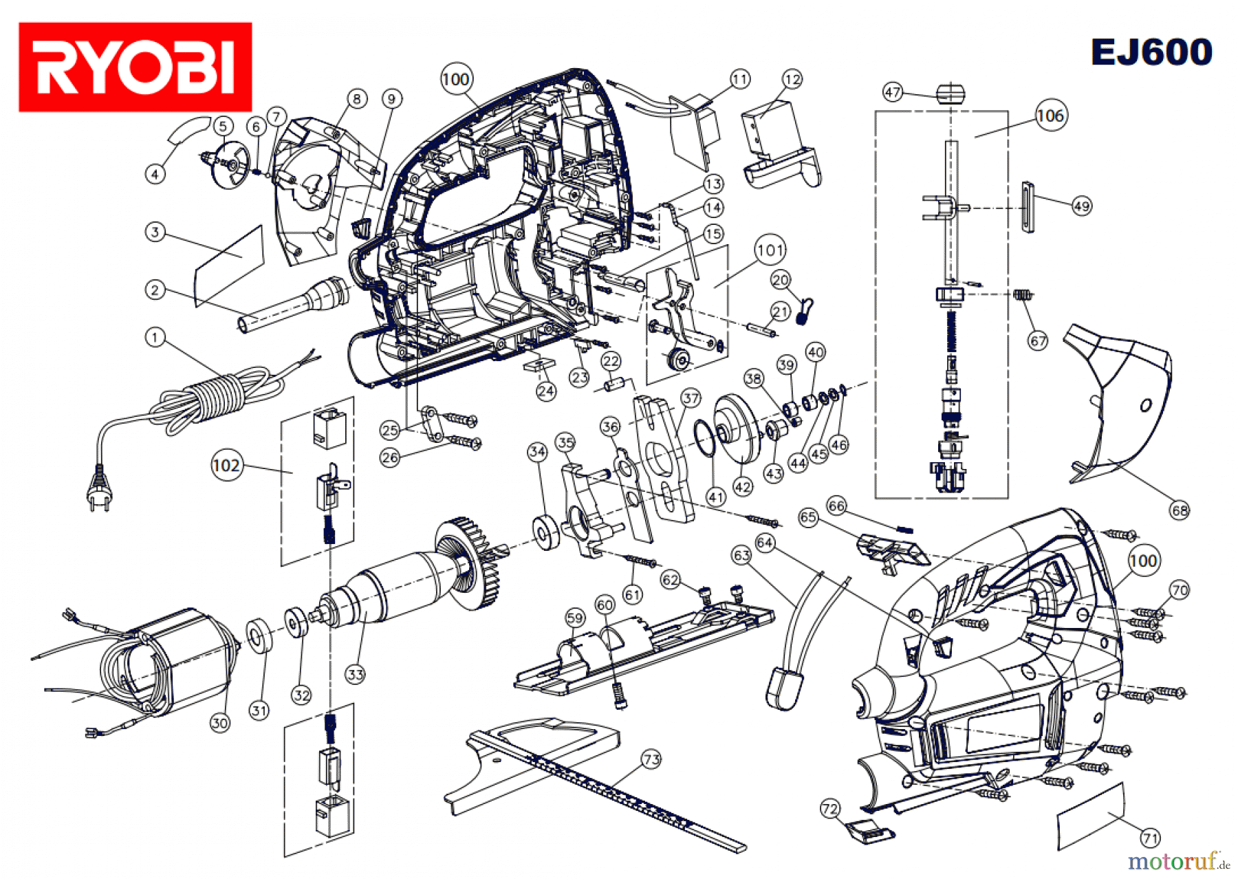 Ryobi Sägen Stichsägen EJ600 Seite 1