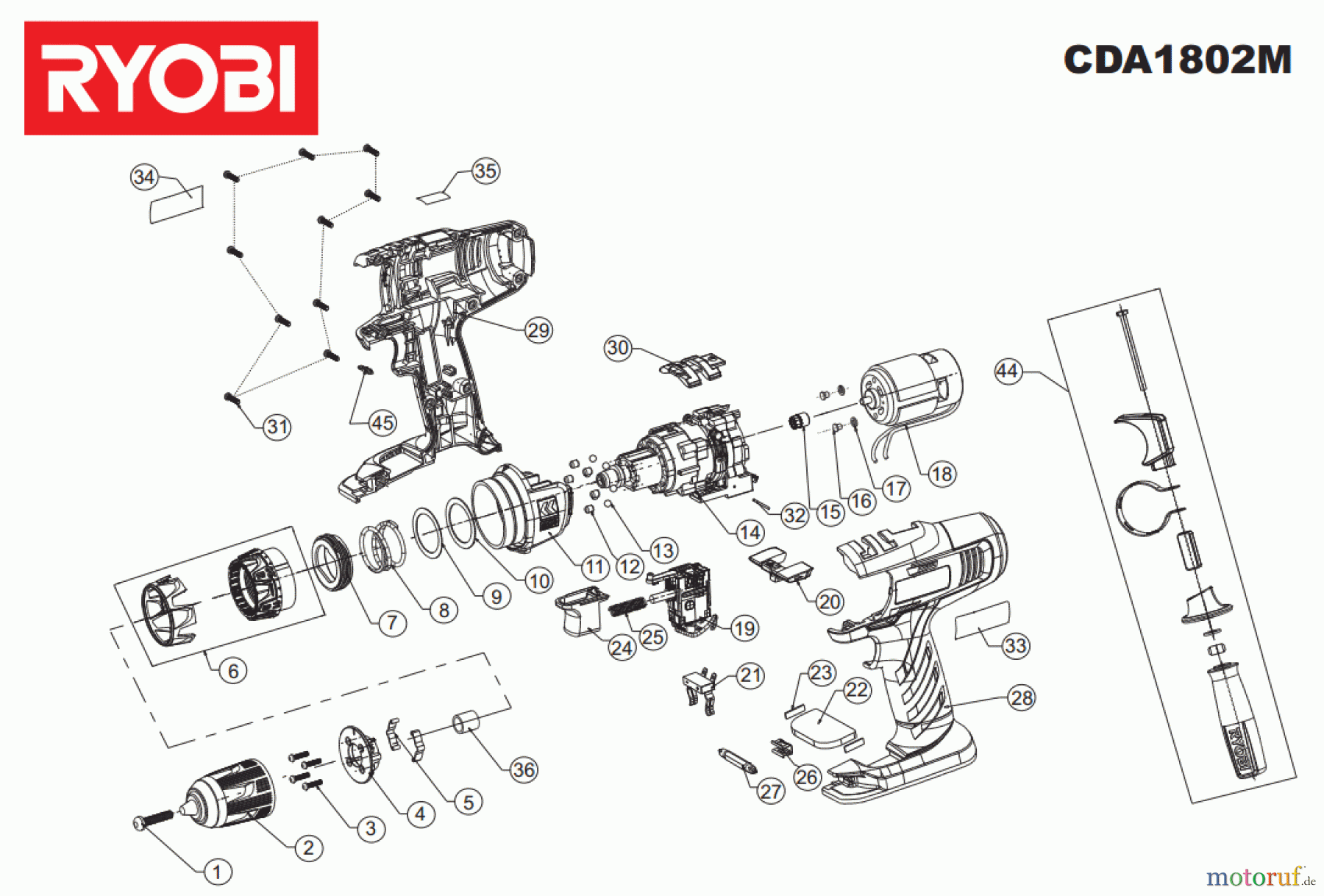 Ryobi (Schlag-)Bohrschrauber Bohrschrauber CDA1802M Seite 1