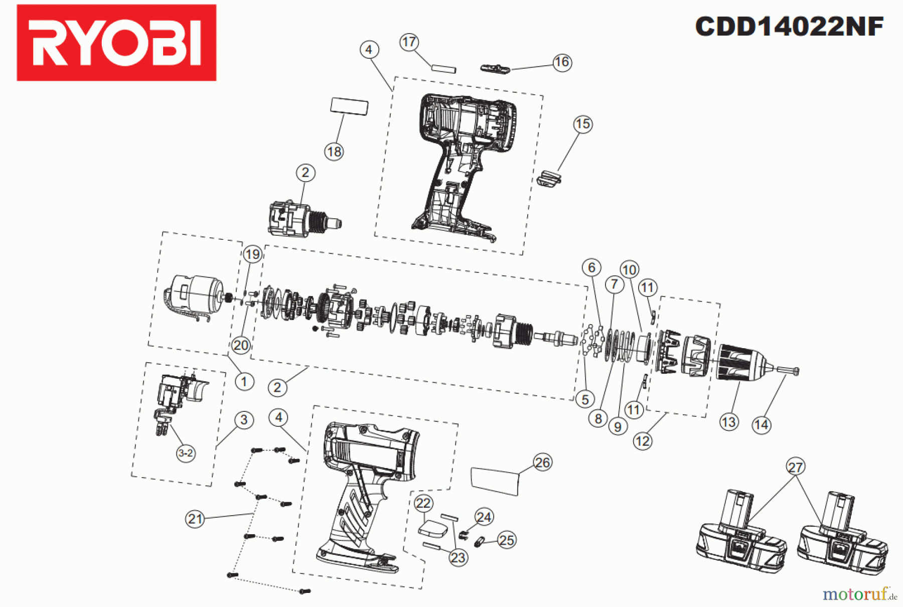 Ryobi (Schlag-)Bohrschrauber Bohrschrauber CDD14022NF Seite 1