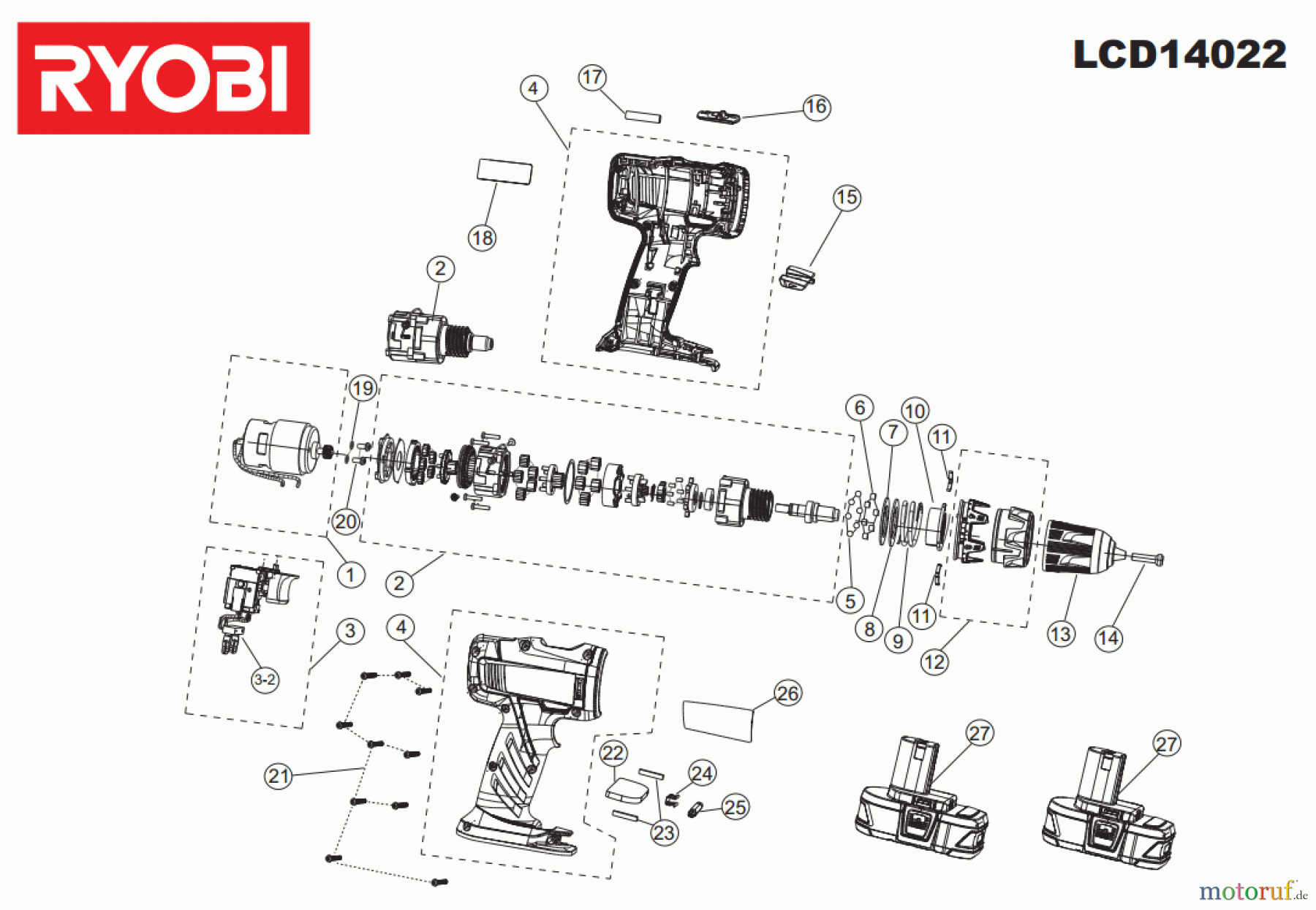 Ryobi (Schlag-)Bohrschrauber Bohrschrauber LCD14022 Seite 1