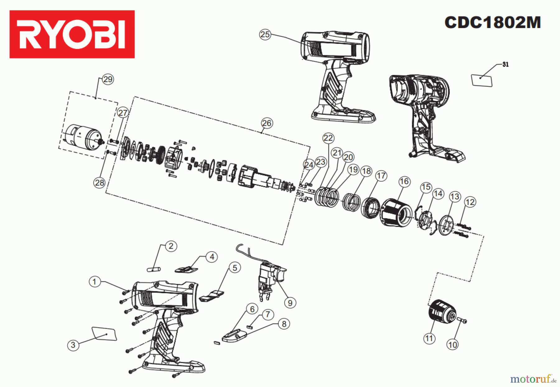 Ryobi (Schlag-)Bohrschrauber Bohrschrauber CDC1802M Seite 1