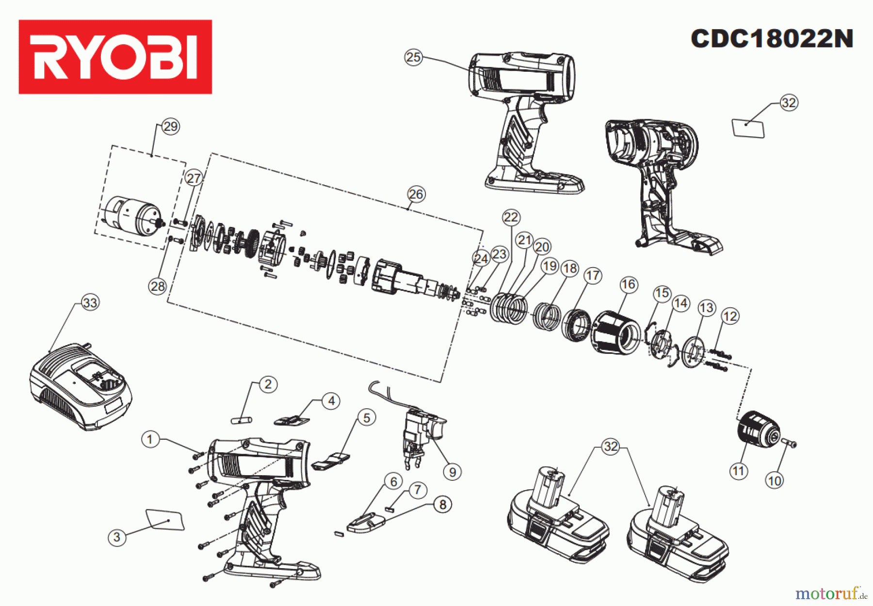 Ryobi (Schlag-)Bohrschrauber Bohrschrauber CDC18022N Seite 1