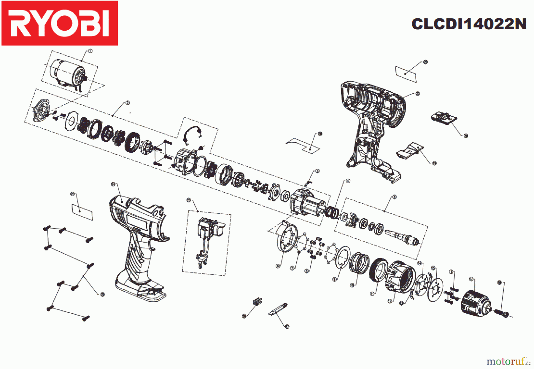 Ryobi (Schlag-)Bohrschrauber Bohrschrauber CLCDI14022N Seite 1