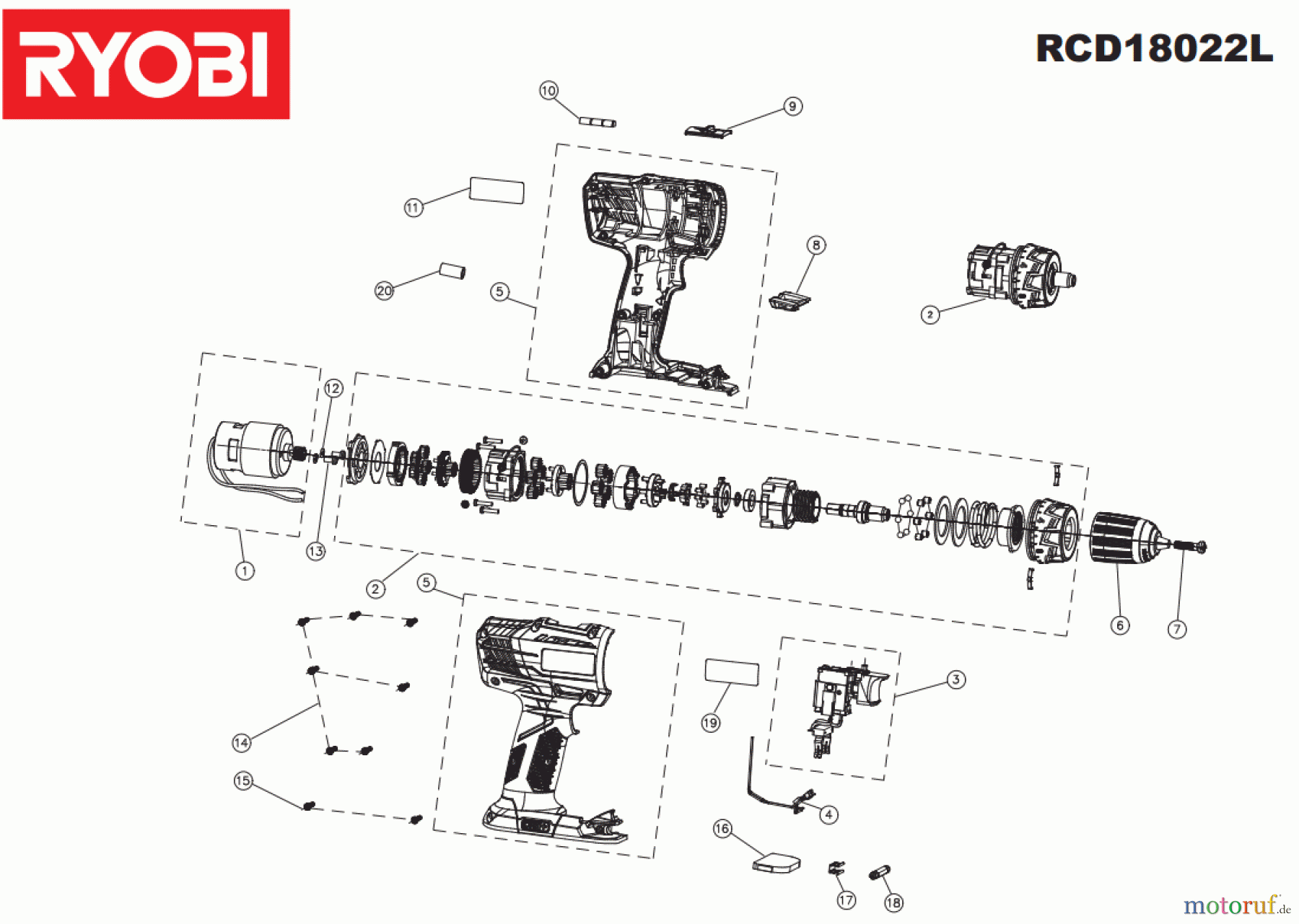 Ryobi (Schlag-)Bohrschrauber Bohrschrauber RCD18022L Seite 1