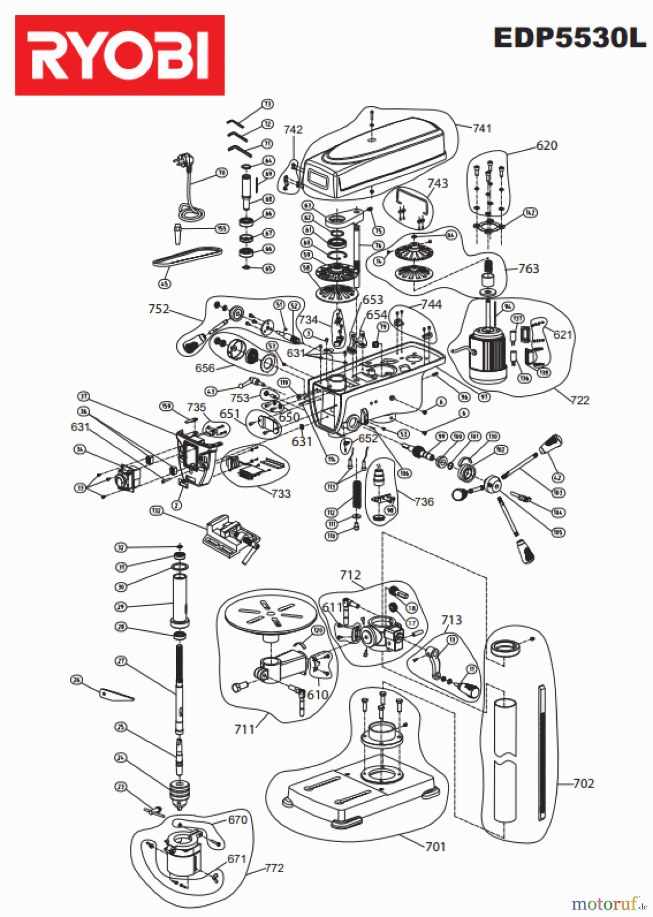 Ryobi (Schlag-)Bohrschrauber Tischbohrmaschine EDP5530L Seite 1