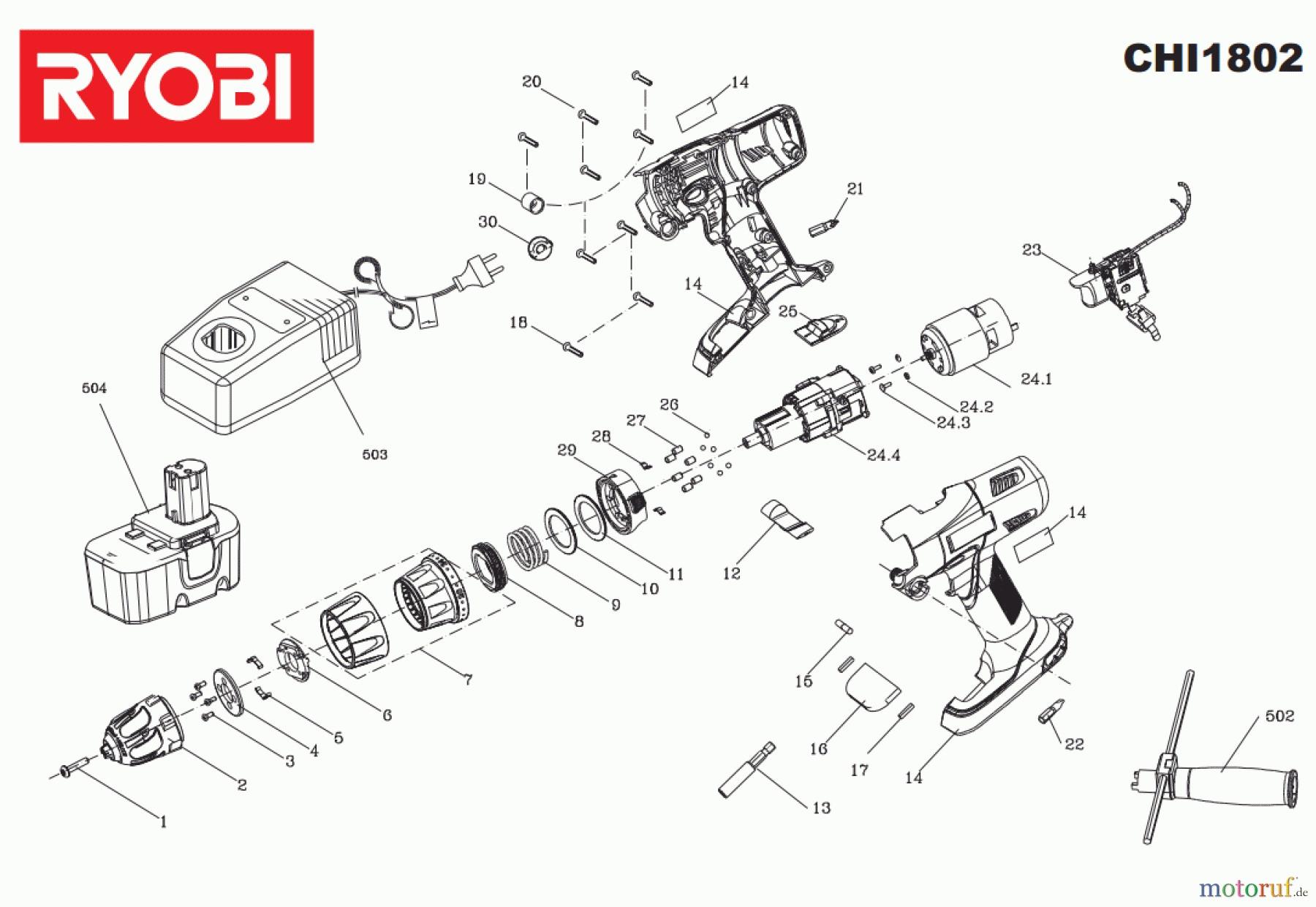 Ryobi (Schlag-)Bohrschrauber Bohrschrauber mit Schlagbohrfunktion CHI1802 Seite 1