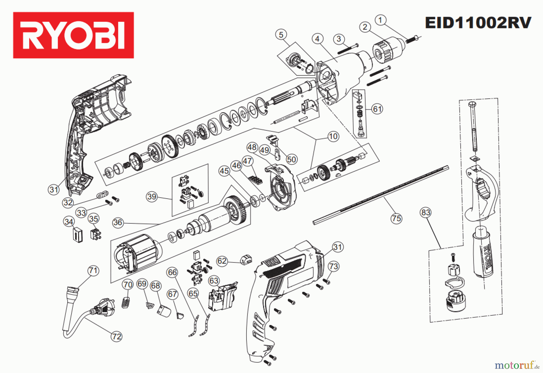 Ryobi (Schlag-)Bohrschrauber Bohrschrauber mit Schlagbohrfunktion EID11002RV Seite 1