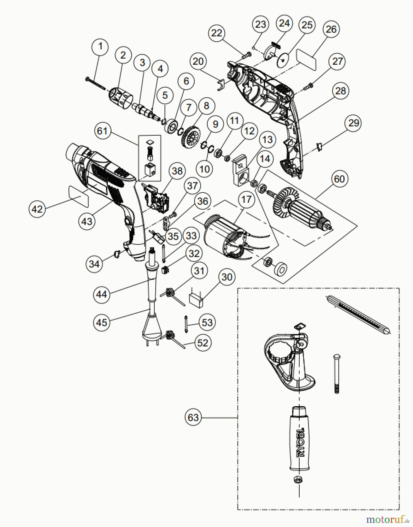 Ryobi (Schlag-)Bohrschrauber Bohrschrauber mit Schlagbohrfunktion EID500RE Seite 1