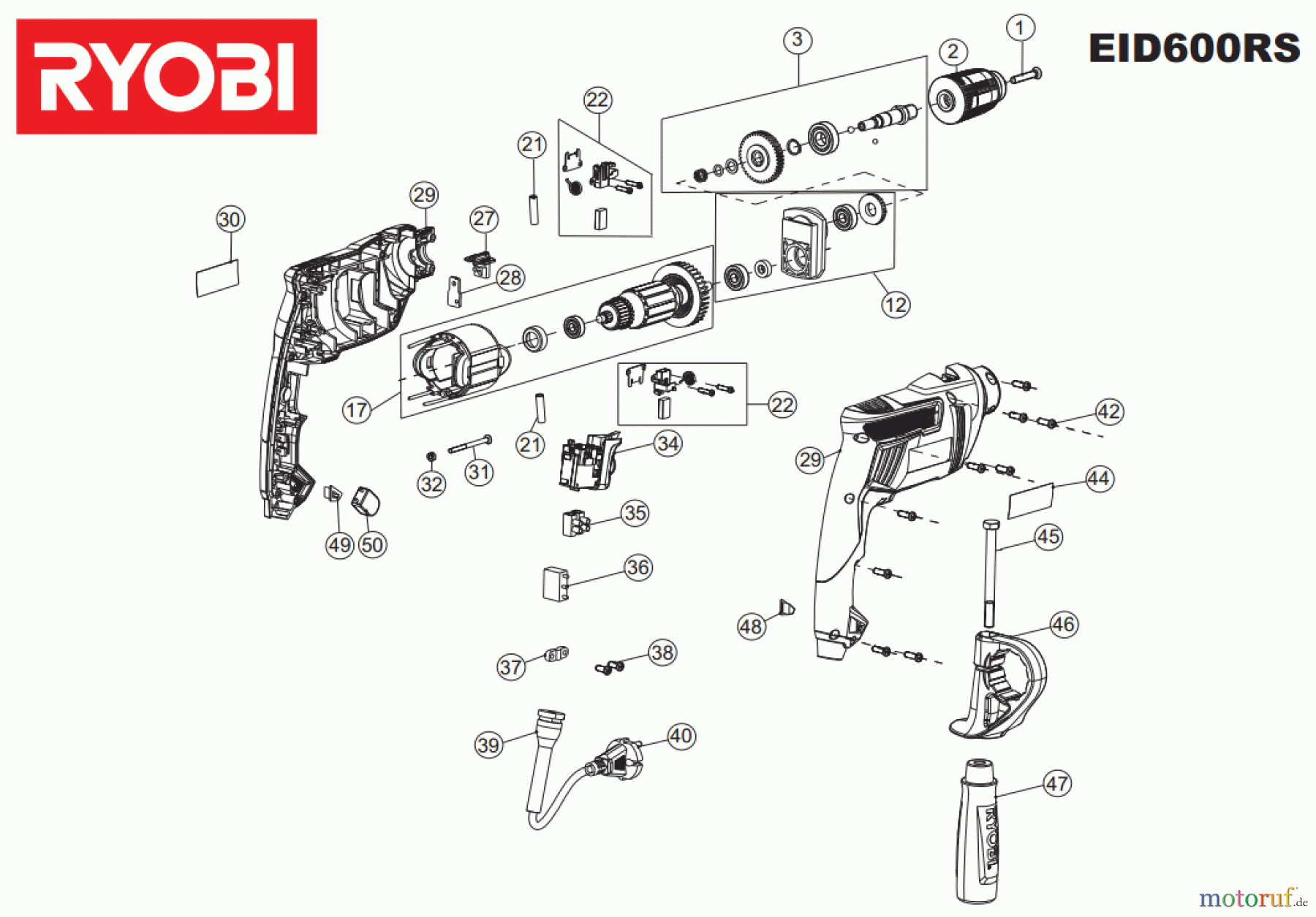 Ryobi (Schlag-)Bohrschrauber Bohrschrauber mit Schlagbohrfunktion EID600RS Seite 1