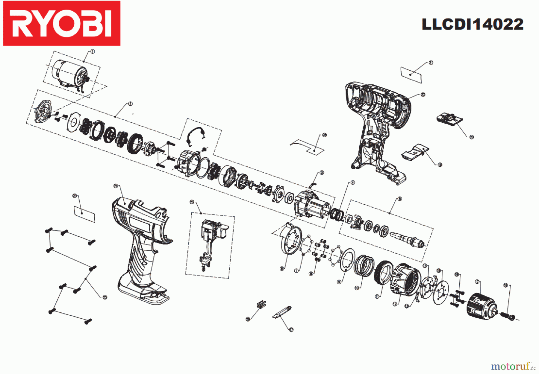 Ryobi (Schlag-)Bohrschrauber Bohrschrauber mit Schlagbohrfunktion LLCDI14022 Seite 1