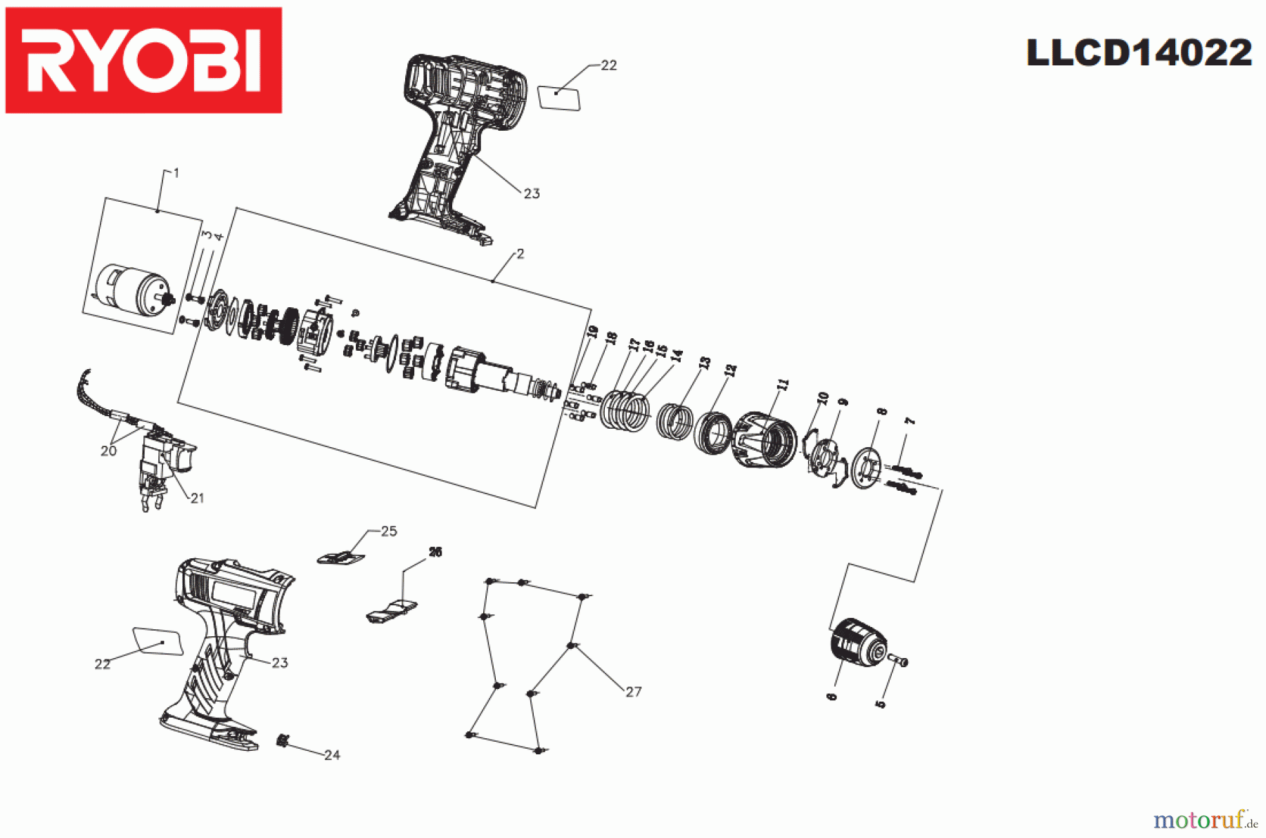 Ryobi (Schlag-)Bohrschrauber Bohrschrauber mit Schlagbohrfunktion LLCD14022 Seite 1