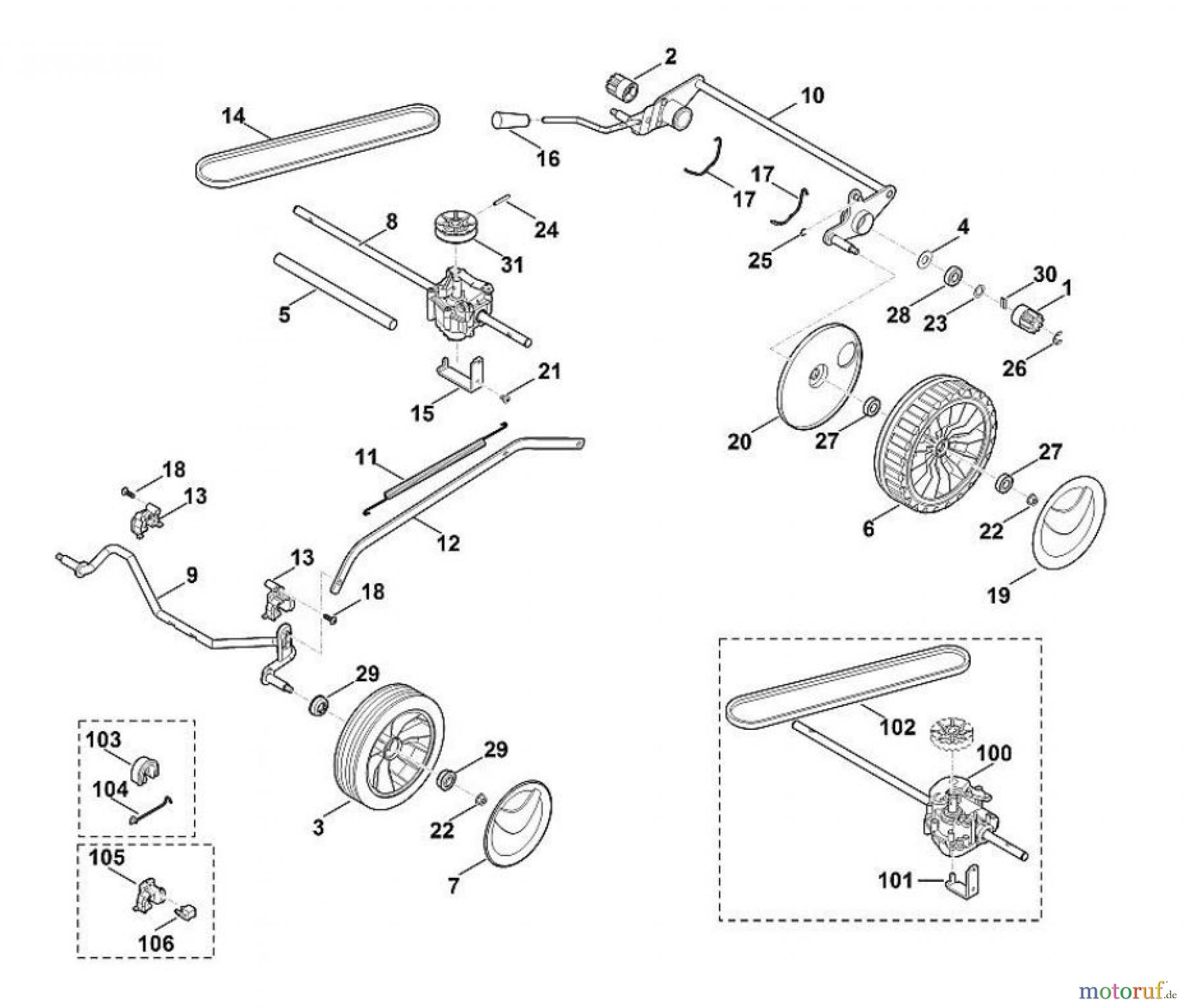 Viking Rasenmäher Benzinrasenmäher MB 248.3 T C - Fahrwerk, Getriebe