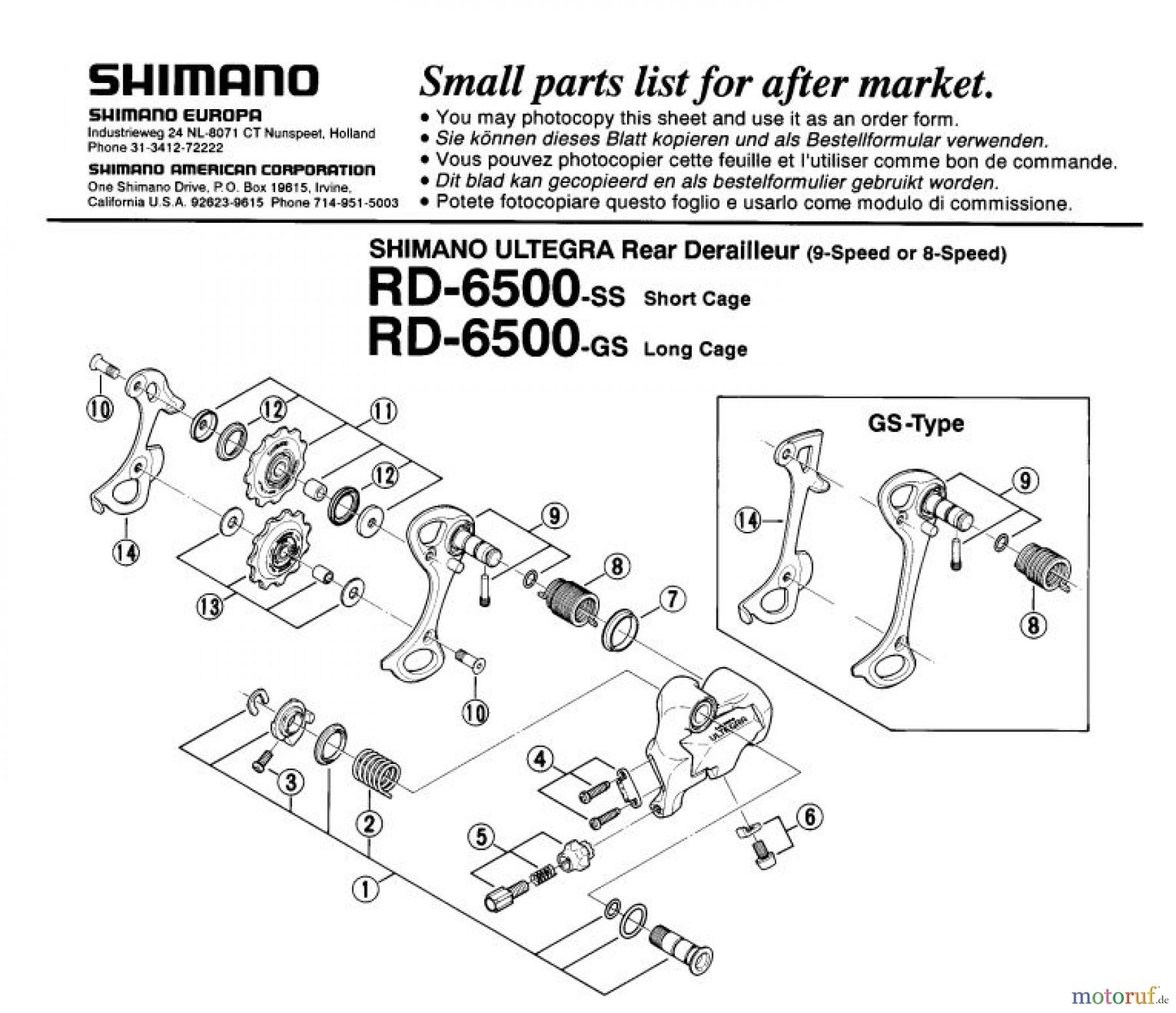 Shimano RD Rear Derailleur - Schaltwerk RD-6500