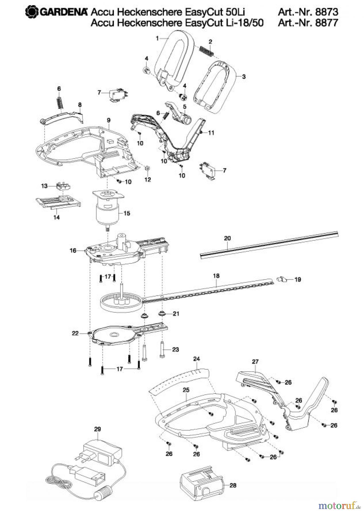  Gardena Akkuscheren Accu Heckenschere EasyCut Li-18/50