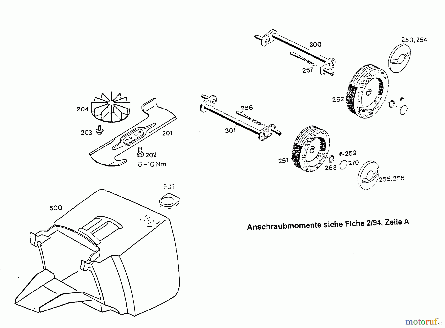 Wolf-Garten Elektromäher 2.36 E 4906003 Serie C (1996) Grasfangkorb, Messer, Räder