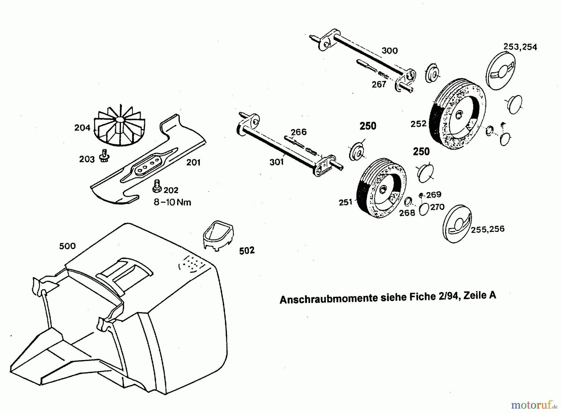Wolf-Garten Elektromäher 6.32 E 4922003 Serie C, D (1996) Grasfangkorb, Messer, Räder