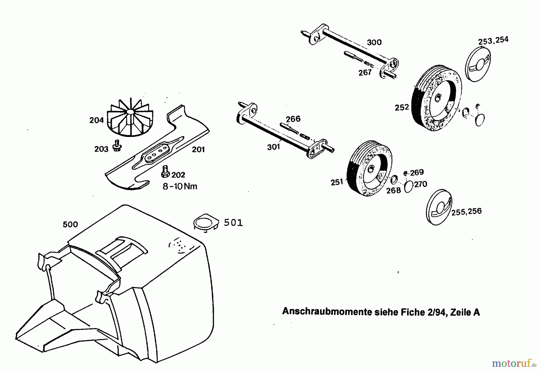 Wolf-Garten Elektromäher 4.36 E 4916001 Serie D (1996) Grasfangkorb, Messer, Räder
