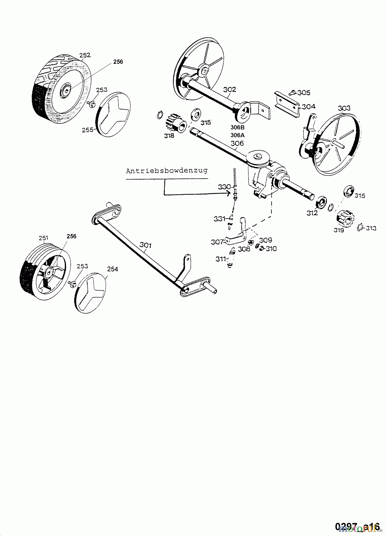 Wolf-Garten Motormäher mit Antrieb 6.42 BAK 4726000 Serie A (1997) Getriebe, Räder