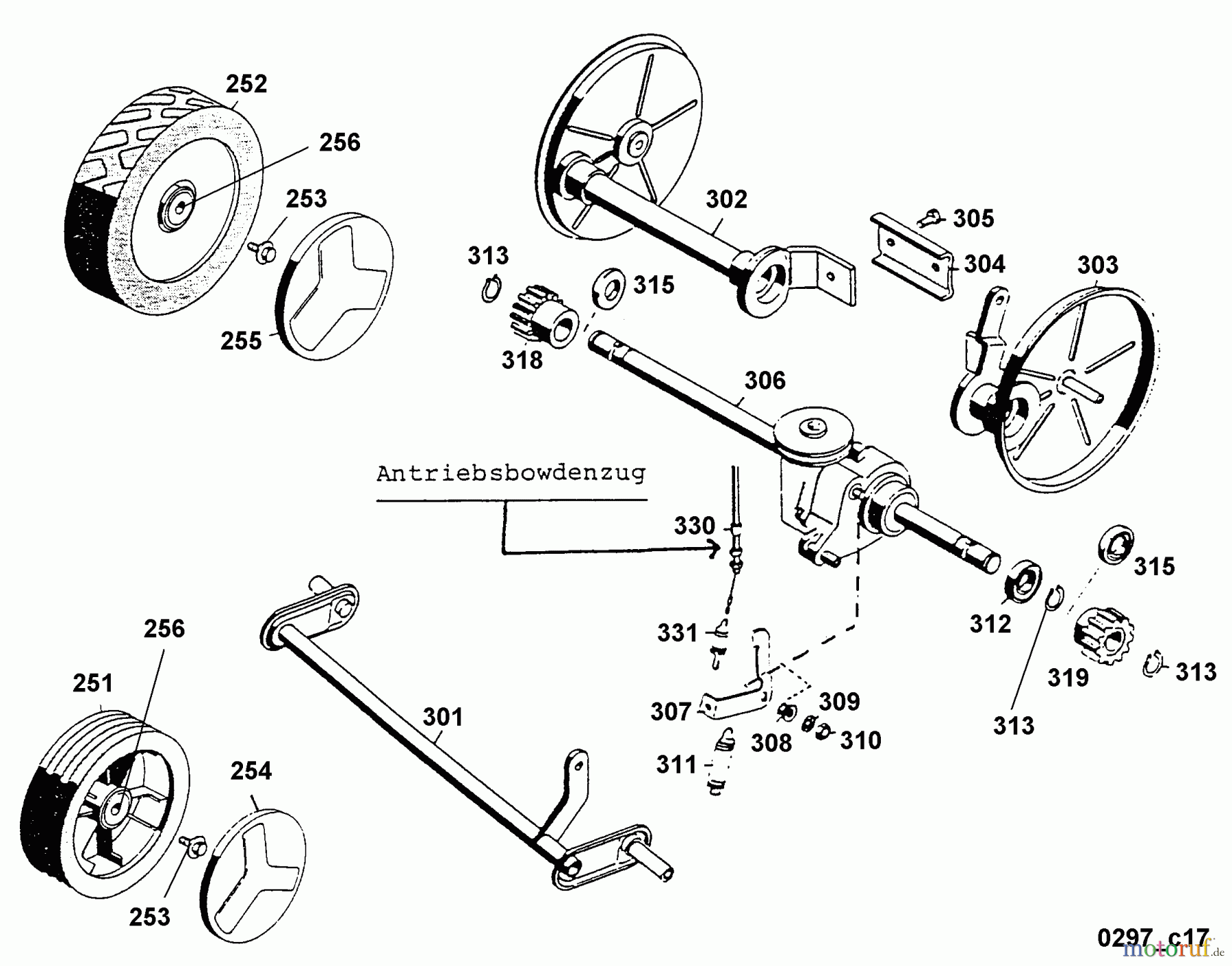  Wolf-Garten Akkumäher mit Antrieb 6.42 ACA 4946000 Serie B  (1997) Getriebe, Räder