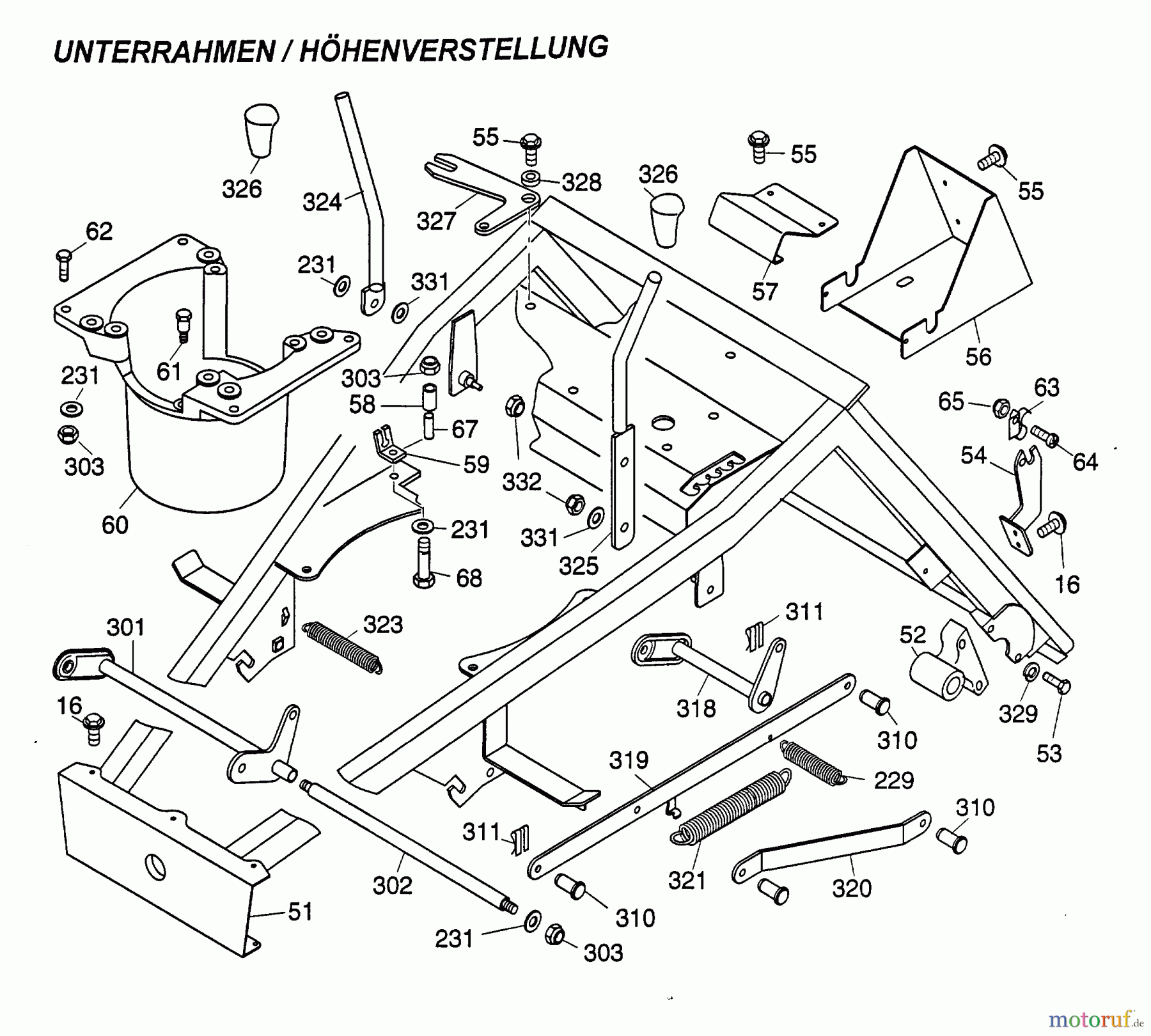 Wolf-Garten Scooter SV 4 6150000 Serie A (1997) Höhenverstellung, Unterrahmen