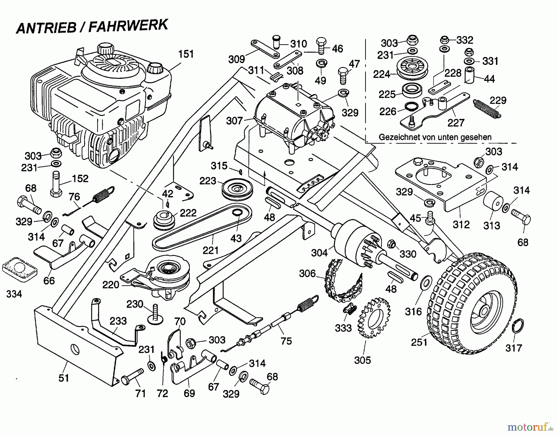 Wolf-Garten Scooter Scooter OHV 3 6990000 Serie A (1997) Elektromagnetkupplung, Fahrantrieb, Räder hinten