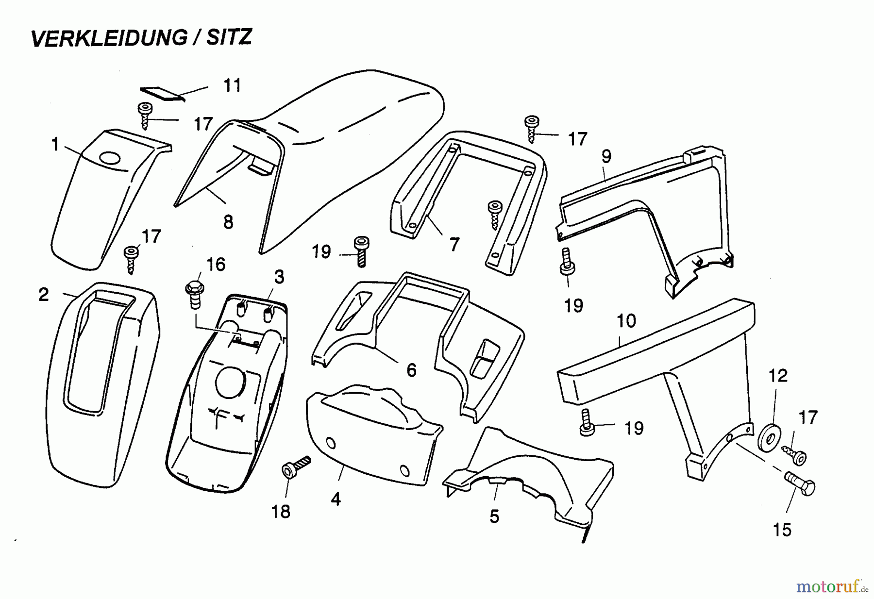 Wolf-Garten Scooter OHV 3 6990000 Serie A (1997) Sitz, Verkleidungen