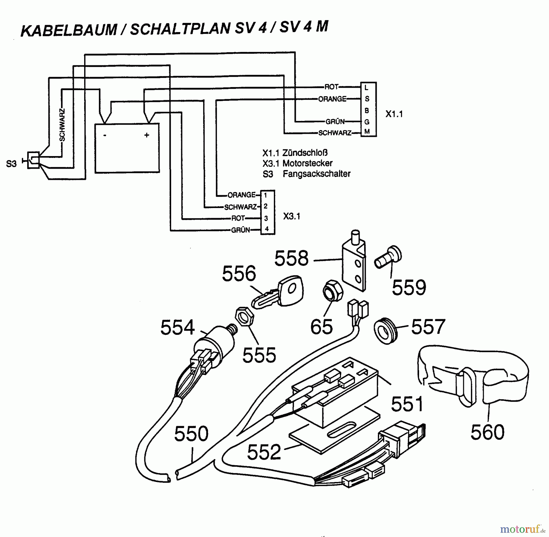 Wolf-Garten Scooter SV 4 6150000 Serie A (1997) Kabelbaum, Schaltplan
