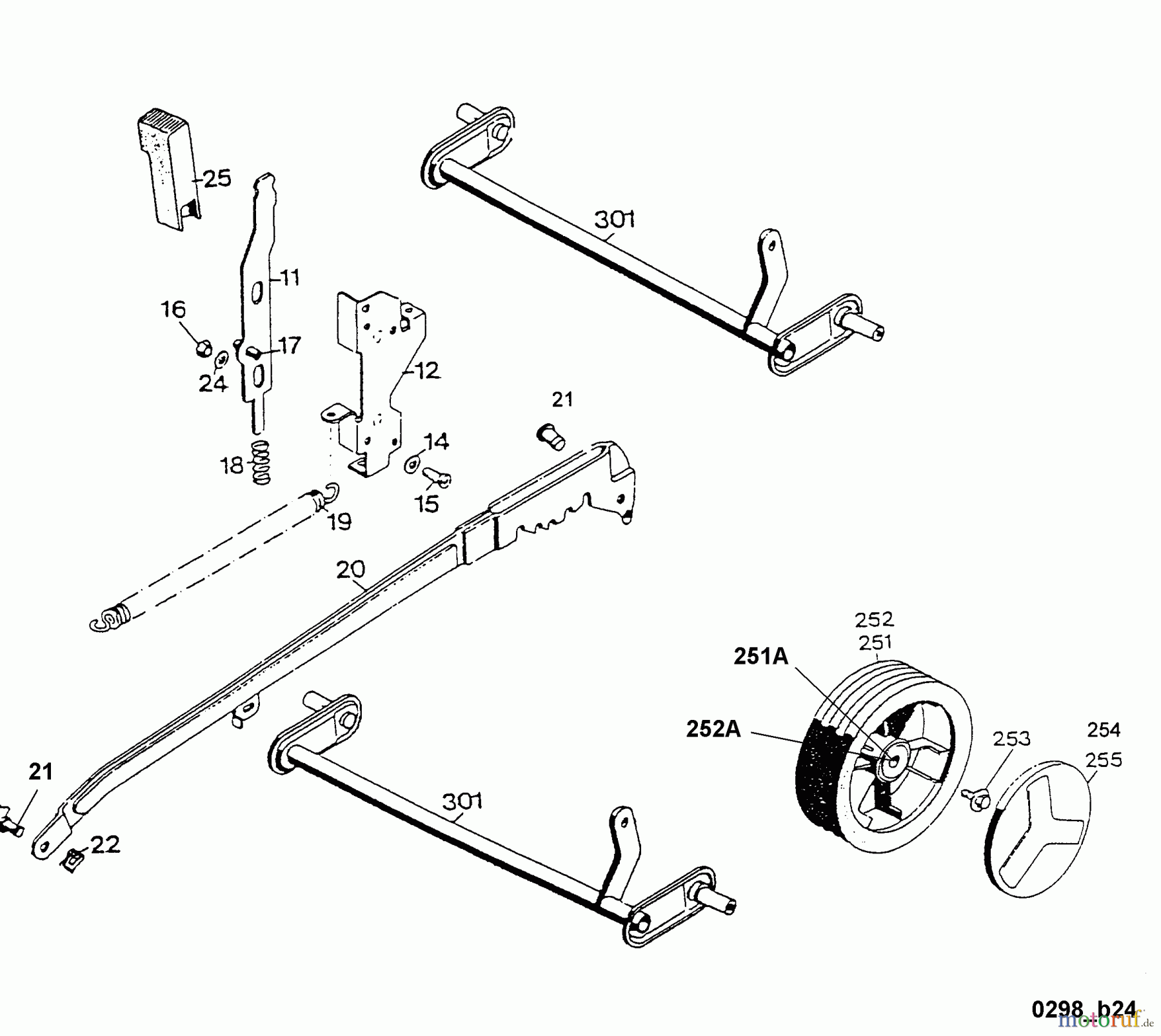 Wolf-Garten Motormäher 2.42 TL 4760888 Serie A (1998) Räder, Schnitthöhenverstellung