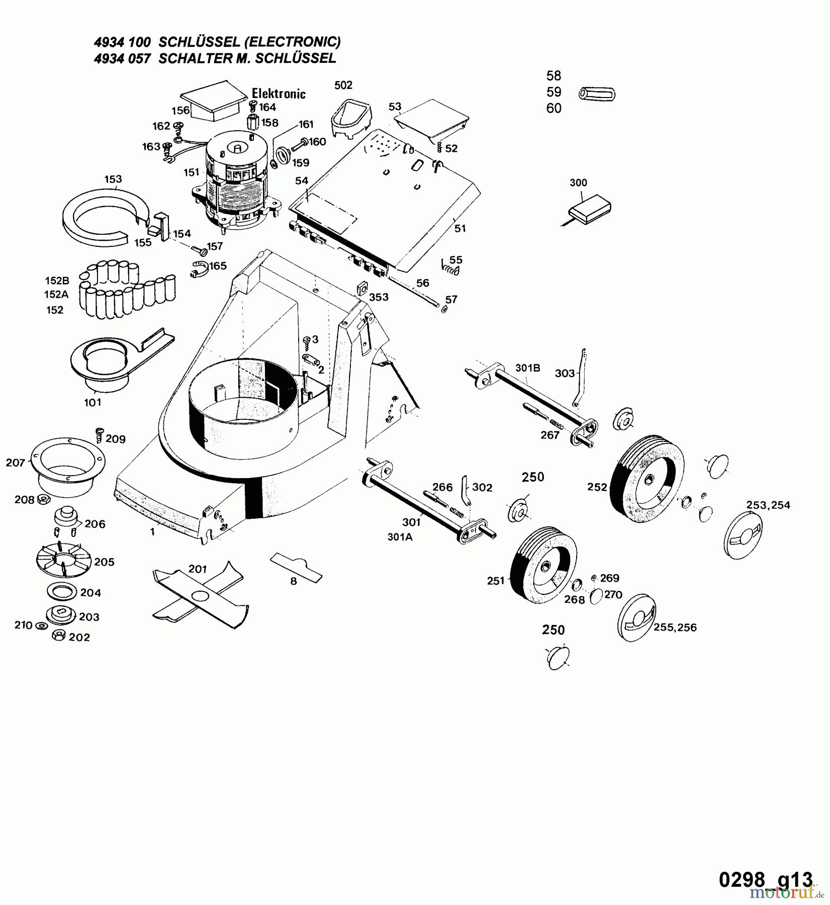 Wolf-Garten Akkumäher 6.35 Accu 4934680 Serie D (1998) Elektromotor, Elektroteile, Messer, Räder