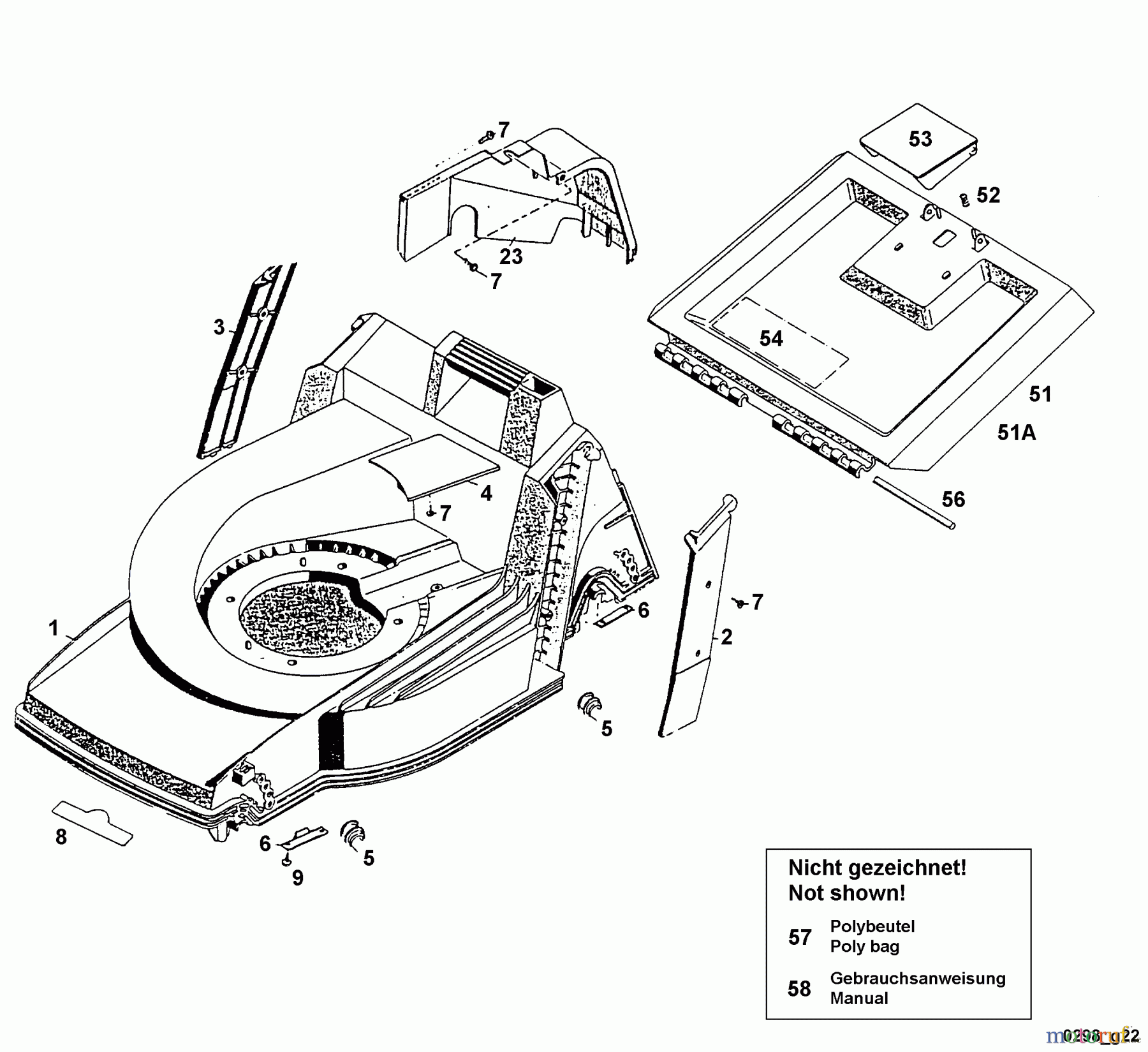 Wolf-Garten Akkumäher 2.42 ACN 4942080 Serie A (1998) Heckklappe, Mähwerksgehäuse