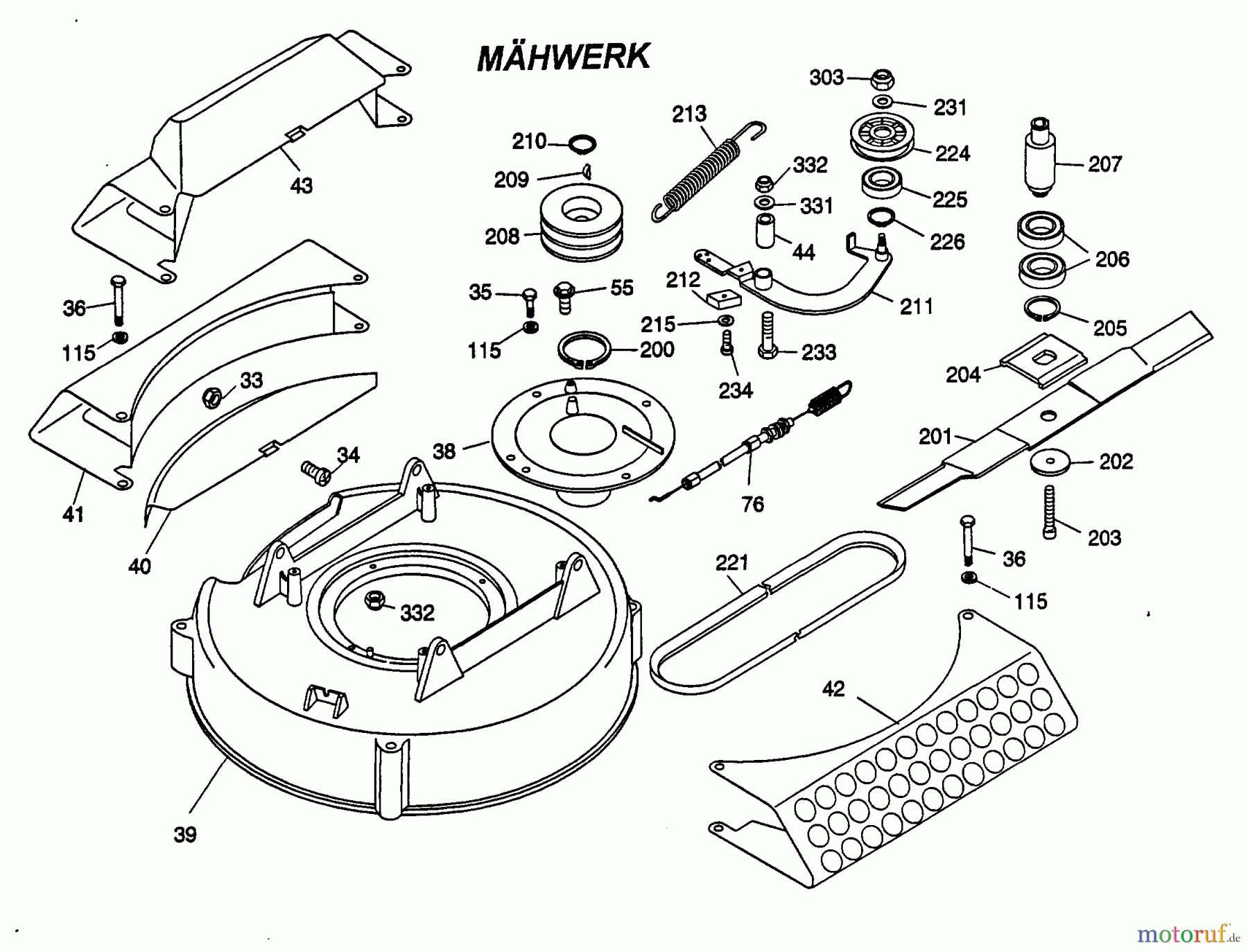 Wolf-Garten Cart Cart OHV 2 6190000 Serie A (1998) Mähwerksgehäuse, Messer, Messeraufnahme