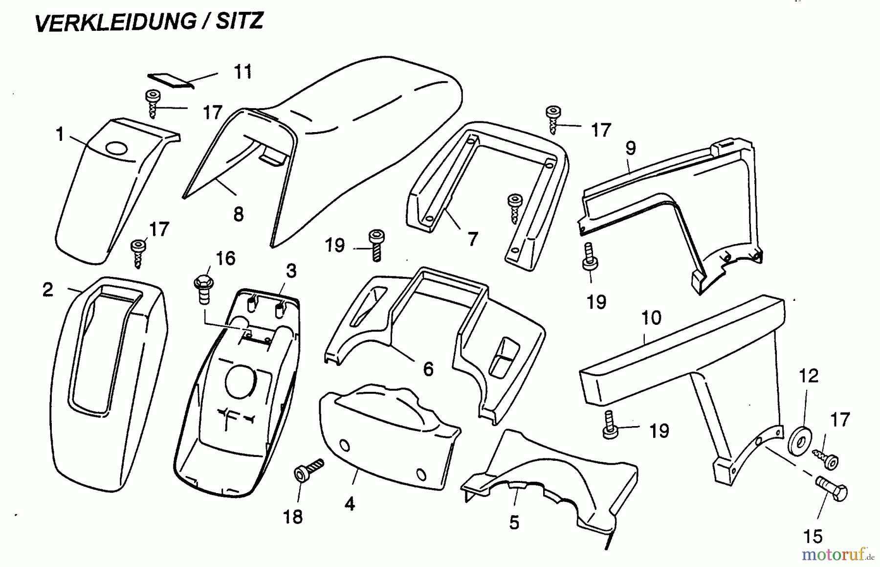 Wolf-Garten Scooter SV 4 6150000 Serie A (1998) Sitz, Verkleidungen