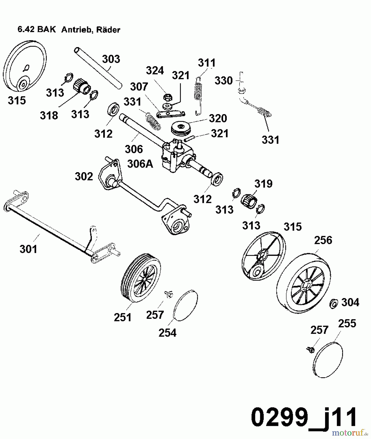 Wolf-Garten Motormäher mit Antrieb 6.42 BAK 4728000 Serie A (1999) Getriebe, Räder
