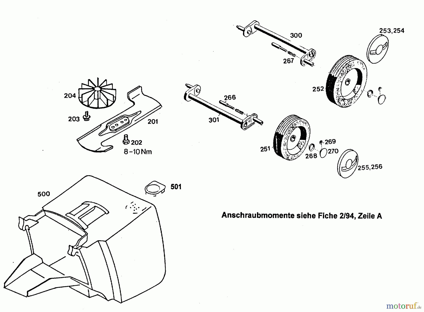 Wolf-Garten Elektromäher 4.32 E 4932000 Serie D, E (1996) Grasfangkorb, Messer, Räder