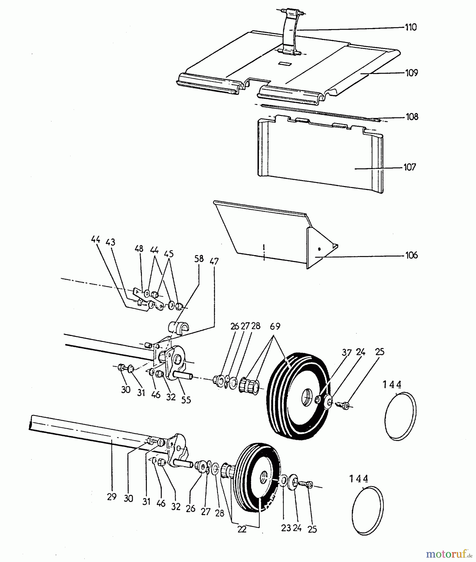 Wolf-Garten Elektromäher 4.46 E 6901000 Serie A (1996) Achsen, Räder