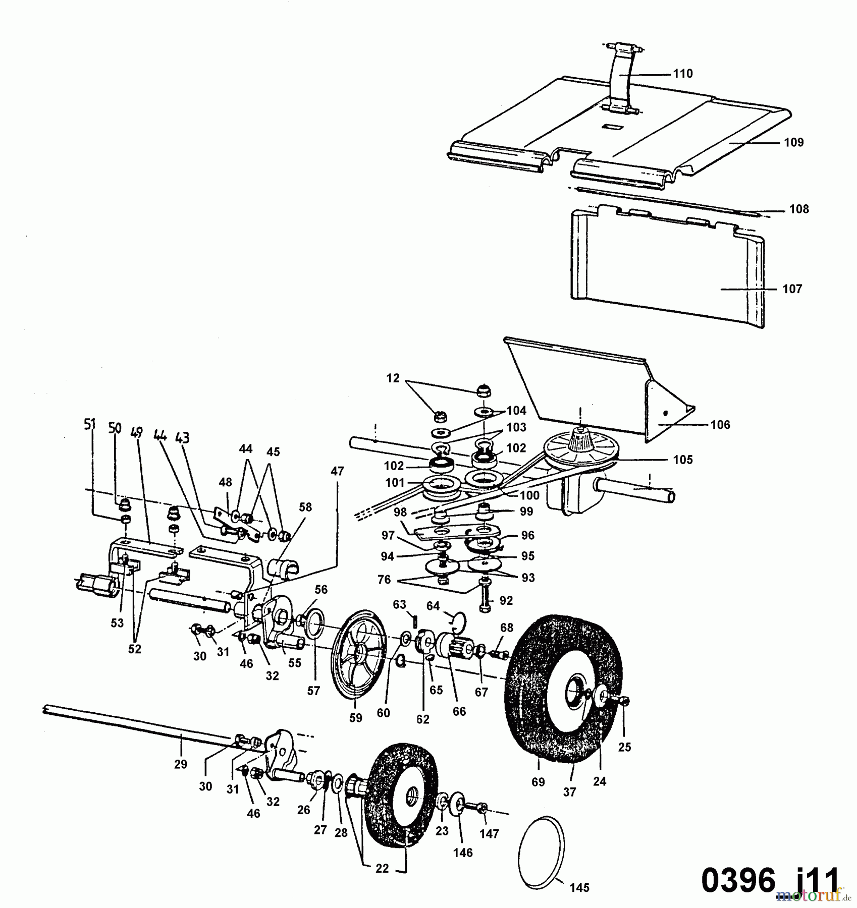 Wolf-Garten Motormäher mit Antrieb 6.46 BA 6966000 Serie A (1994) Keilriementrieb, Räder