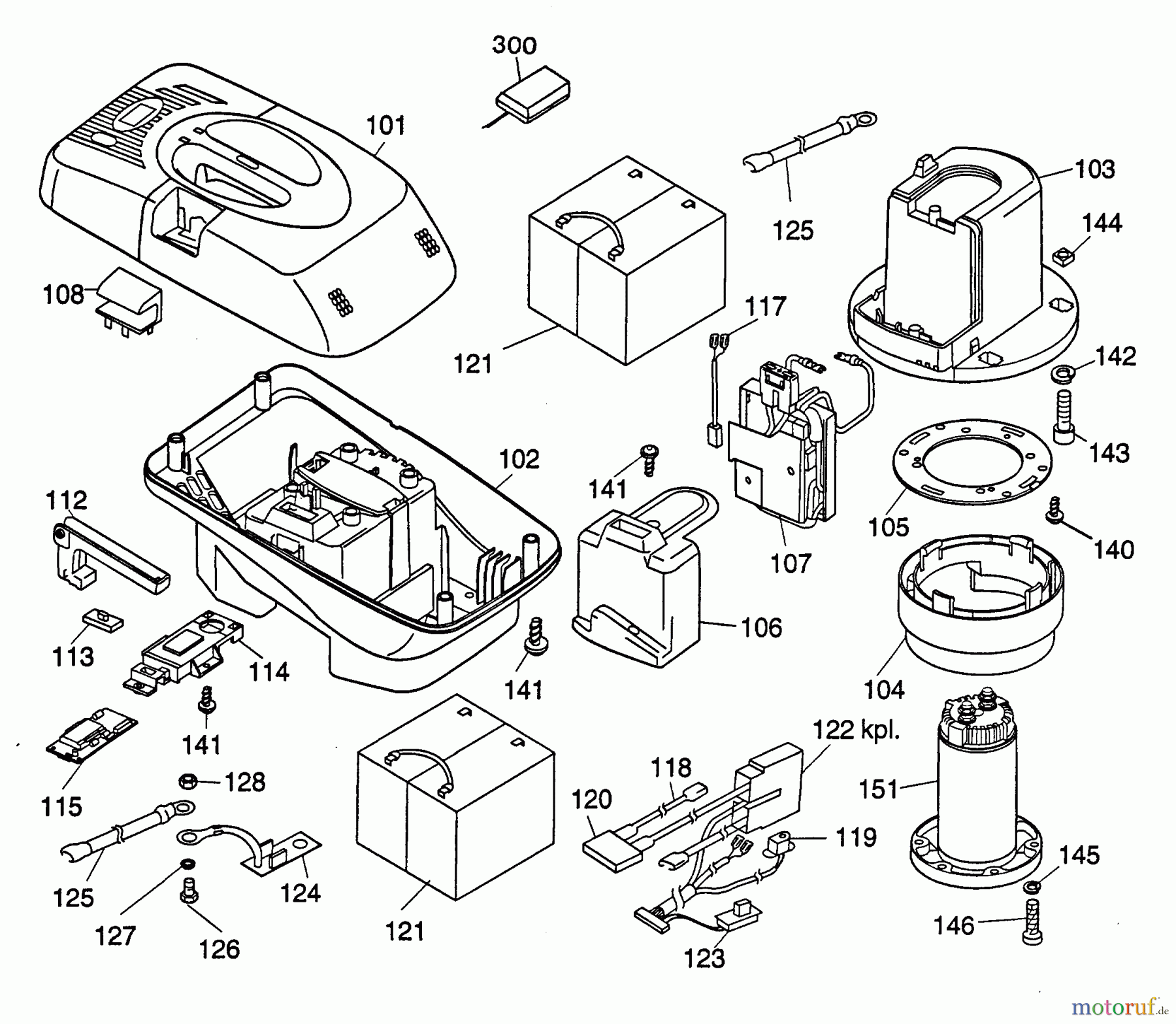Wolf-Garten Akkumäher mit Antrieb 6.42 ACAN 4946080 Serie B (1999) Elektroteile mit Wechselakku 12 AH
