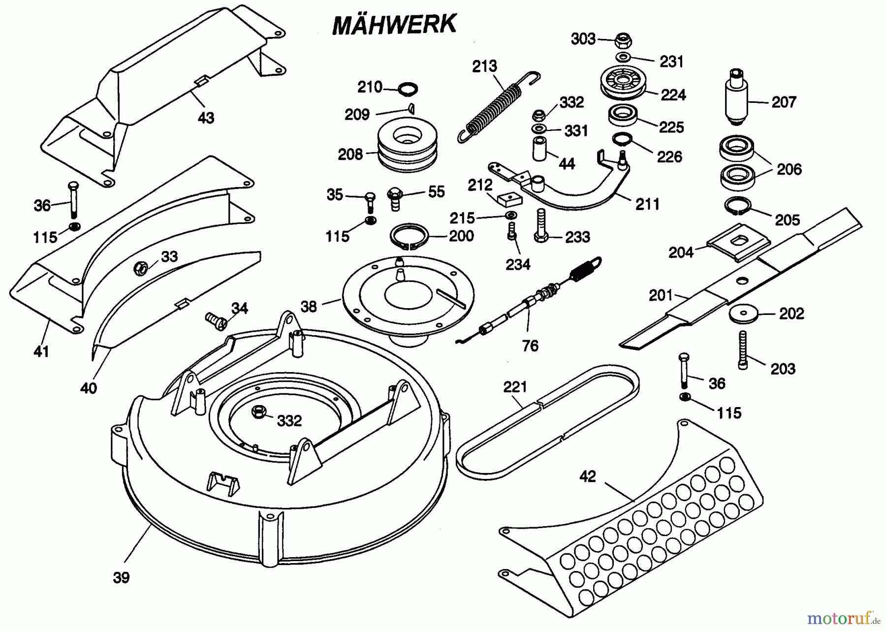Wolf-Garten Cart Cart SV 3 6110000 Serie B (1999) Mähwerksgehäuse, Messer, Messeraufnahme