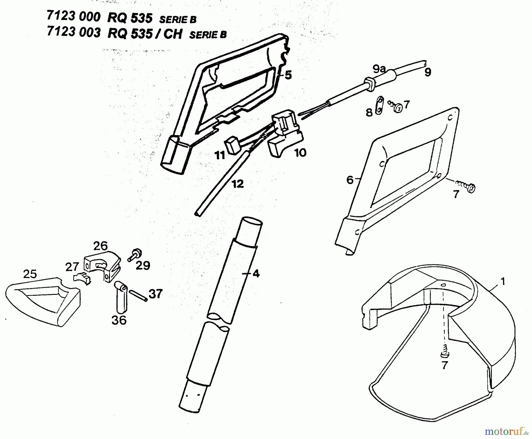 Wolf-Garten Elektrotrimmer RQ 535 7123003 (1996) Handgriff, Schalter, Stiel