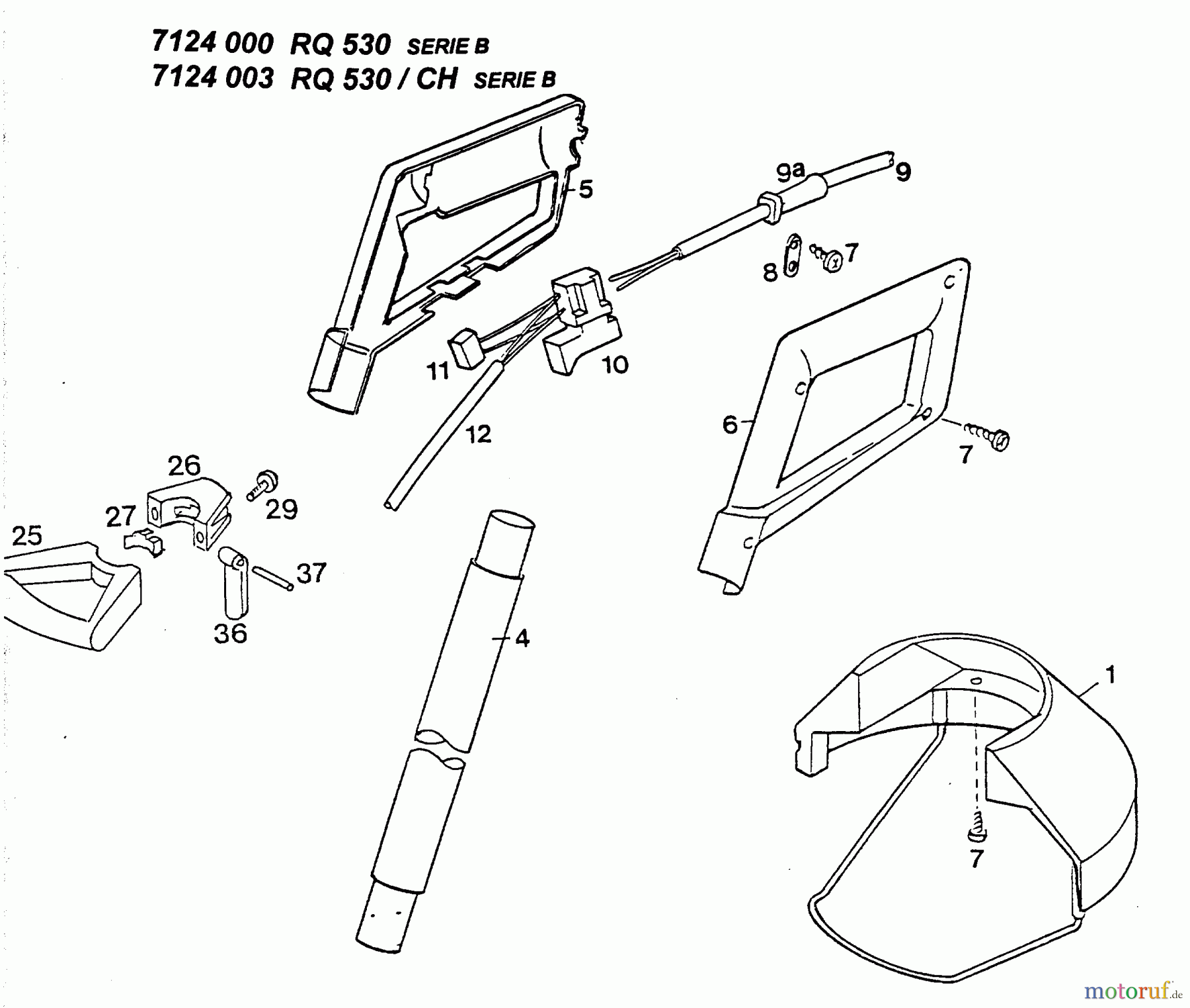Wolf-Garten Elektrotrimmer RQ 530 7124003 (1996) Handgriff, Schalter, Stiel