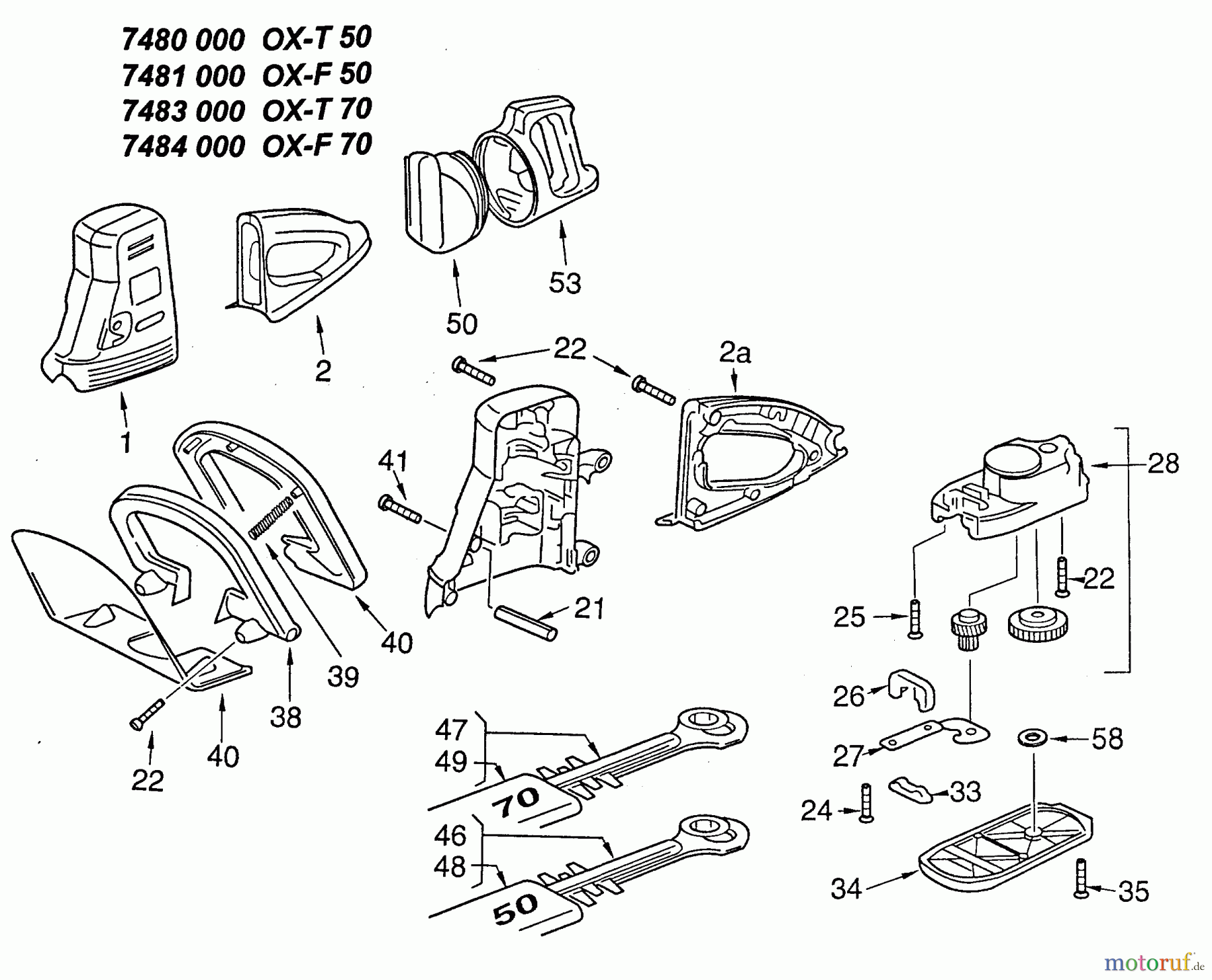 Wolf-Garten Heckenscheren OXF 50 7481000 (1996) Motorgehäuse, Schersystem