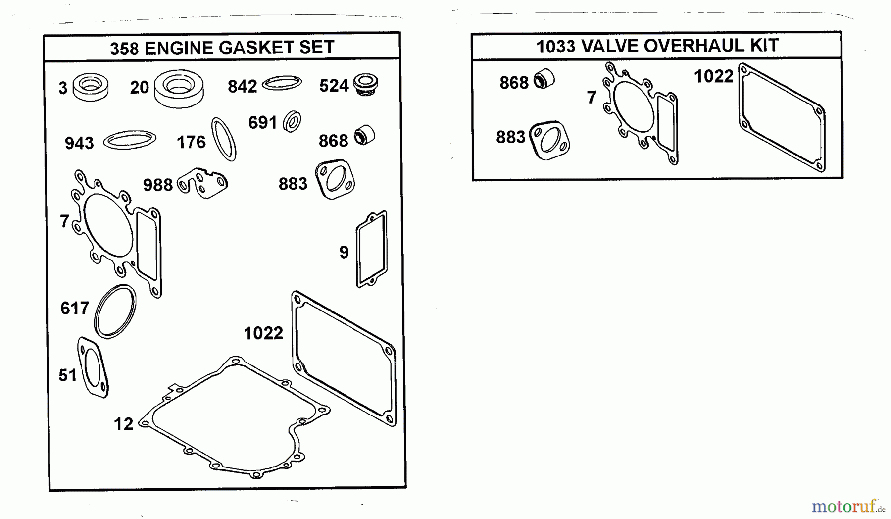 Wolf-Garten Benzinmotoren Briggs&Stratton Diamond I/C OHV 1001000 (2001) Dichtungssatz Motor