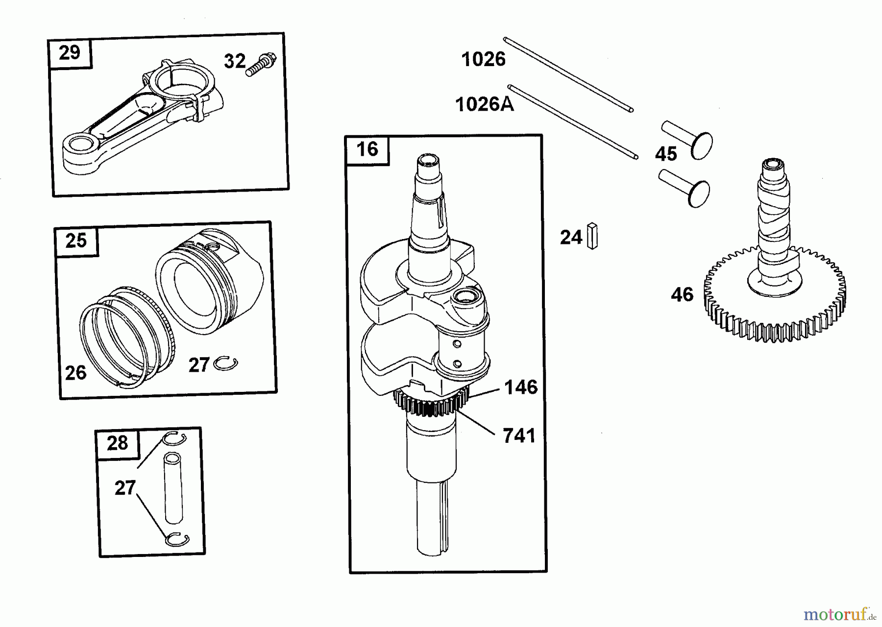  Wolf-Garten Benzinmotoren Briggs&Stratton Intek OHV 1002000  (2001) Kolben, Kurbelwelle, Nockenwelle, Pleuel